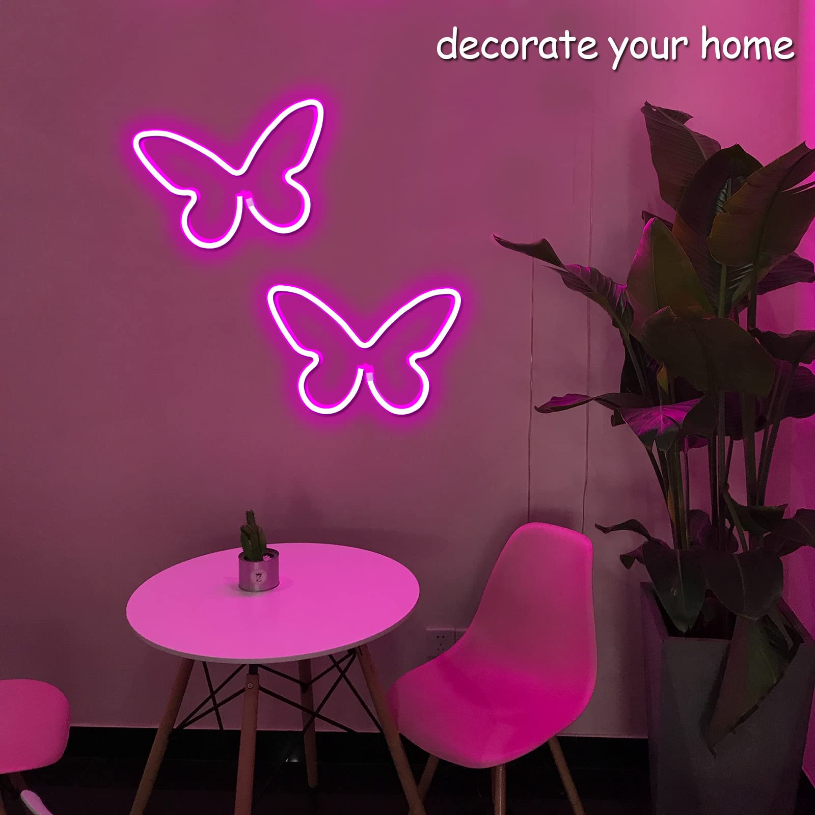 BerniceKelly 2 Pieces Butterfly Neon Sign LED Light USB/Battery Powered for Kids Room Pink Model 643-NHD2203241-PINK2