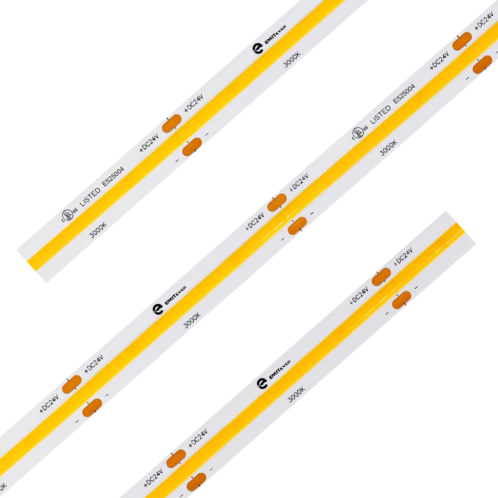 EMITEVER COB LED Strip Lights, Warm White 3000K, 16.4ft, Vinyl, UL Listed, 360+ Lumens/ft, 2560 LEDs/Spool