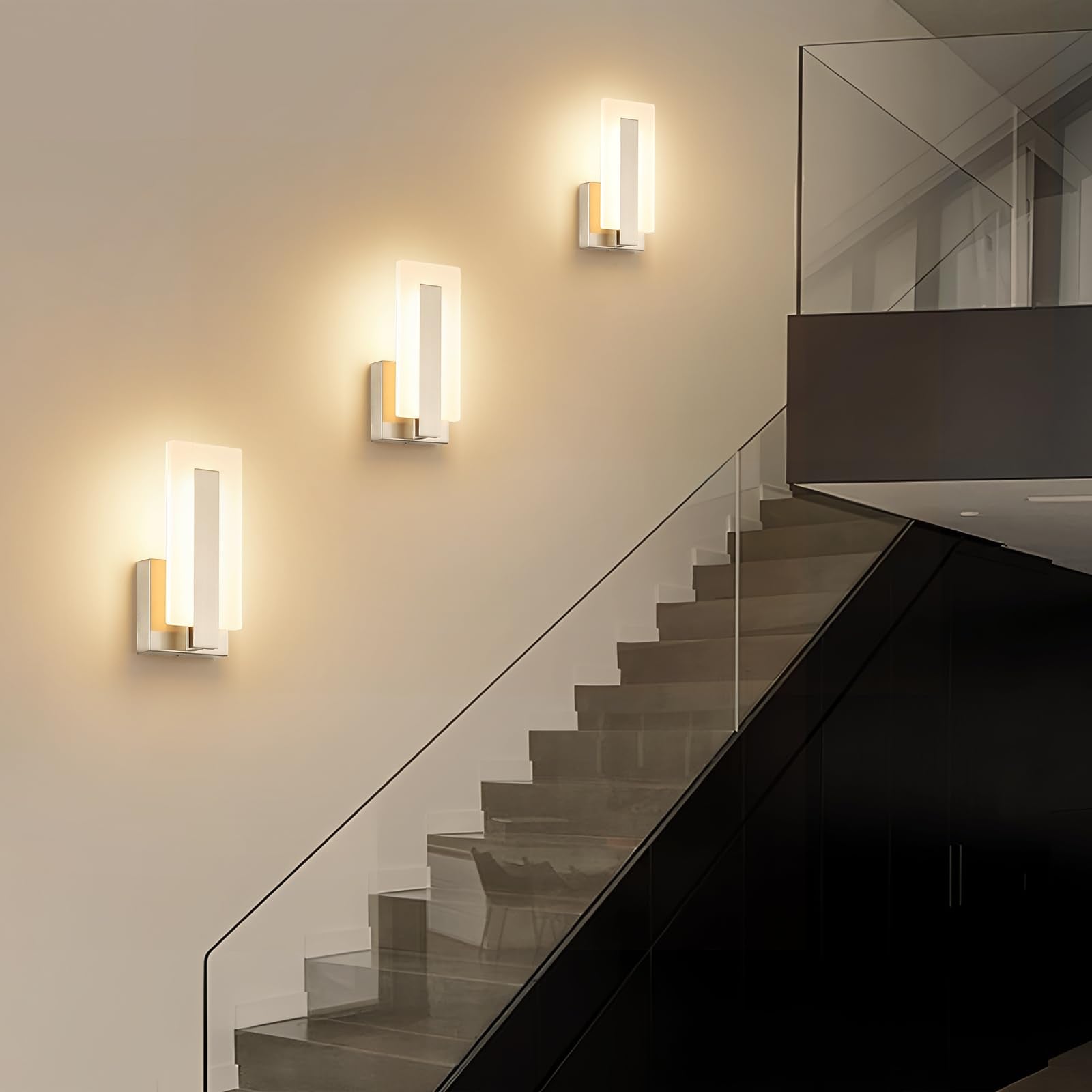 Joosenhouse Led Wall Sconce Set Of 2  Hardwired Dimmable Wall Mounted Lights  Indoor Wall Lights For Hallway  Bedroom  Study  Living Room  9.76 Inch Brushed Nickel Wall Sconce Lighting