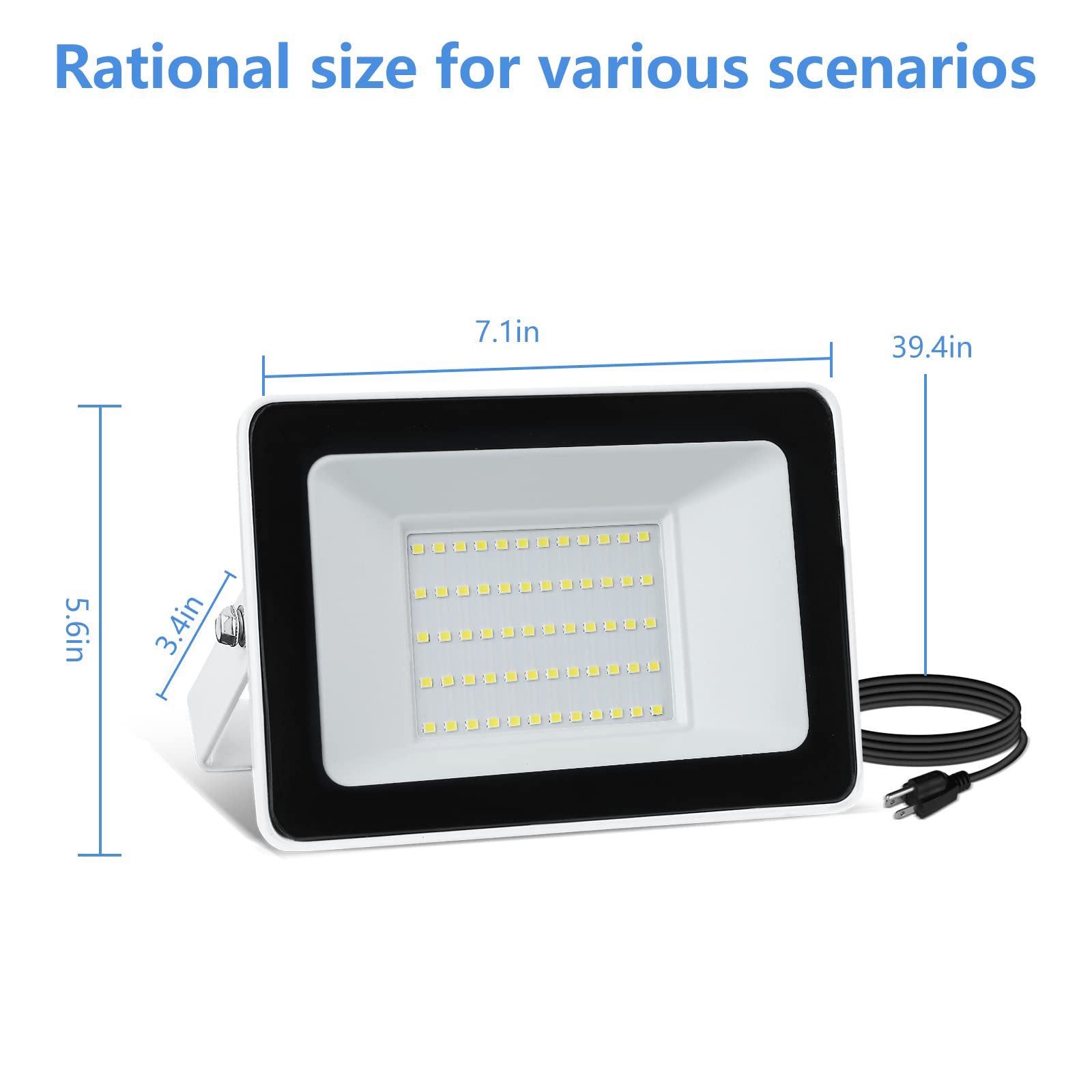 Ufond 5000Lm Led Flood Light, 50W Waterproof Adjustable Security Lights (2 Pack) - White