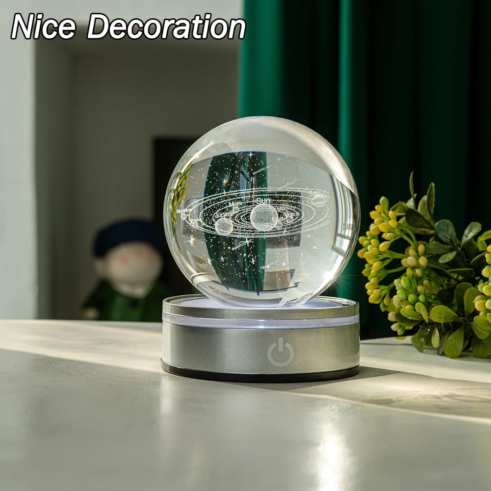 IFOLAINA 3D Solar System Crystal Ball Model - Multicolor Universe Globe Night Light for Kids & Adults - Clear