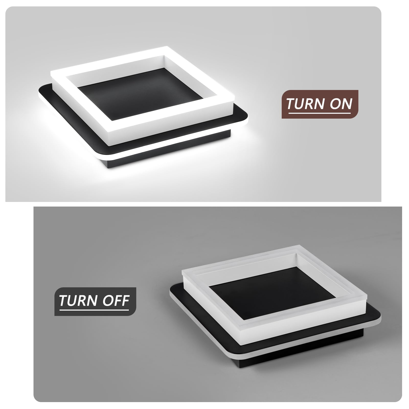 Caneoe Black Led Hallway Light Fixtures 6000K Cold White Led Modern Ceiling Light Fixtures Acrylic Square Flush Mount Ceiling La