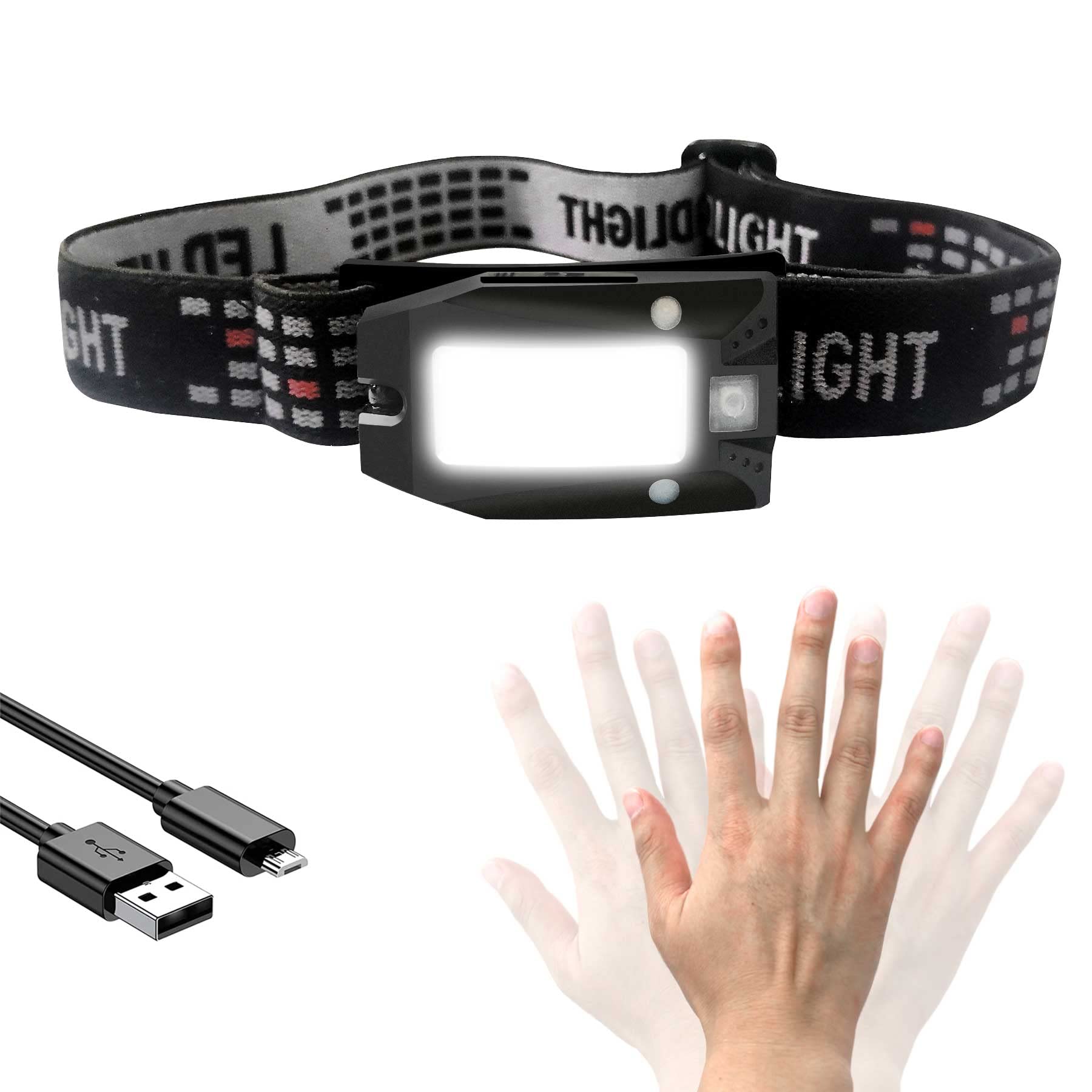 HAUTMEC Headlamp Rechargeable LED Headlamps for Adults 230 Wide Beam with Adjustable Headband for 150 Lumens Head Lamp Waterproo