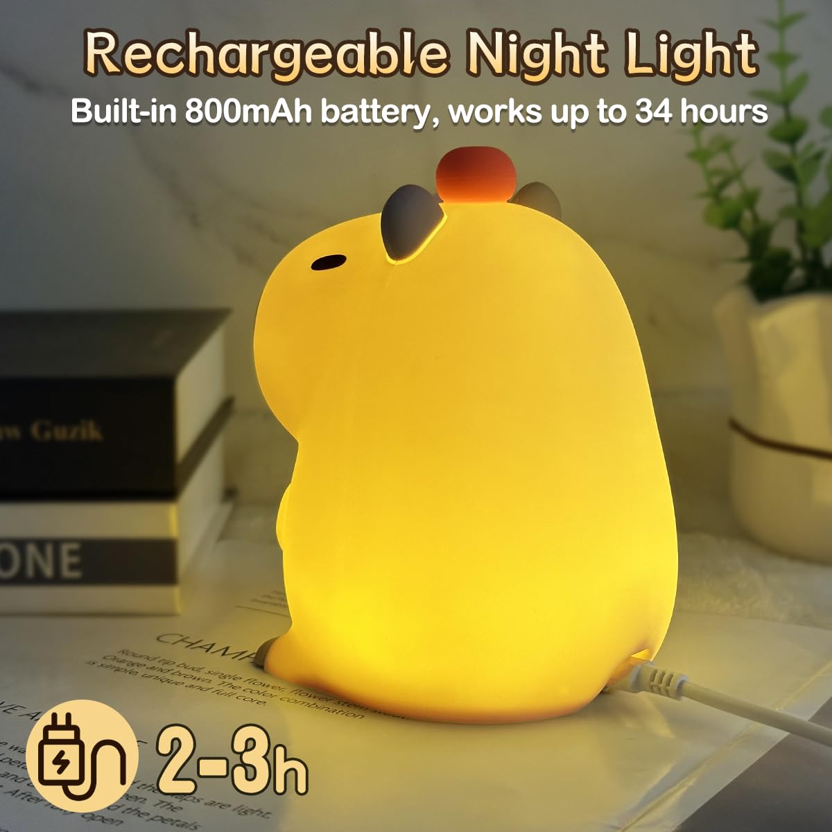 Ledholyt Night Light For Kids, Cute Silicone Capybara Nursery Light For Baby Room And Toddler, Rechargeable Led Animal Decor Nig