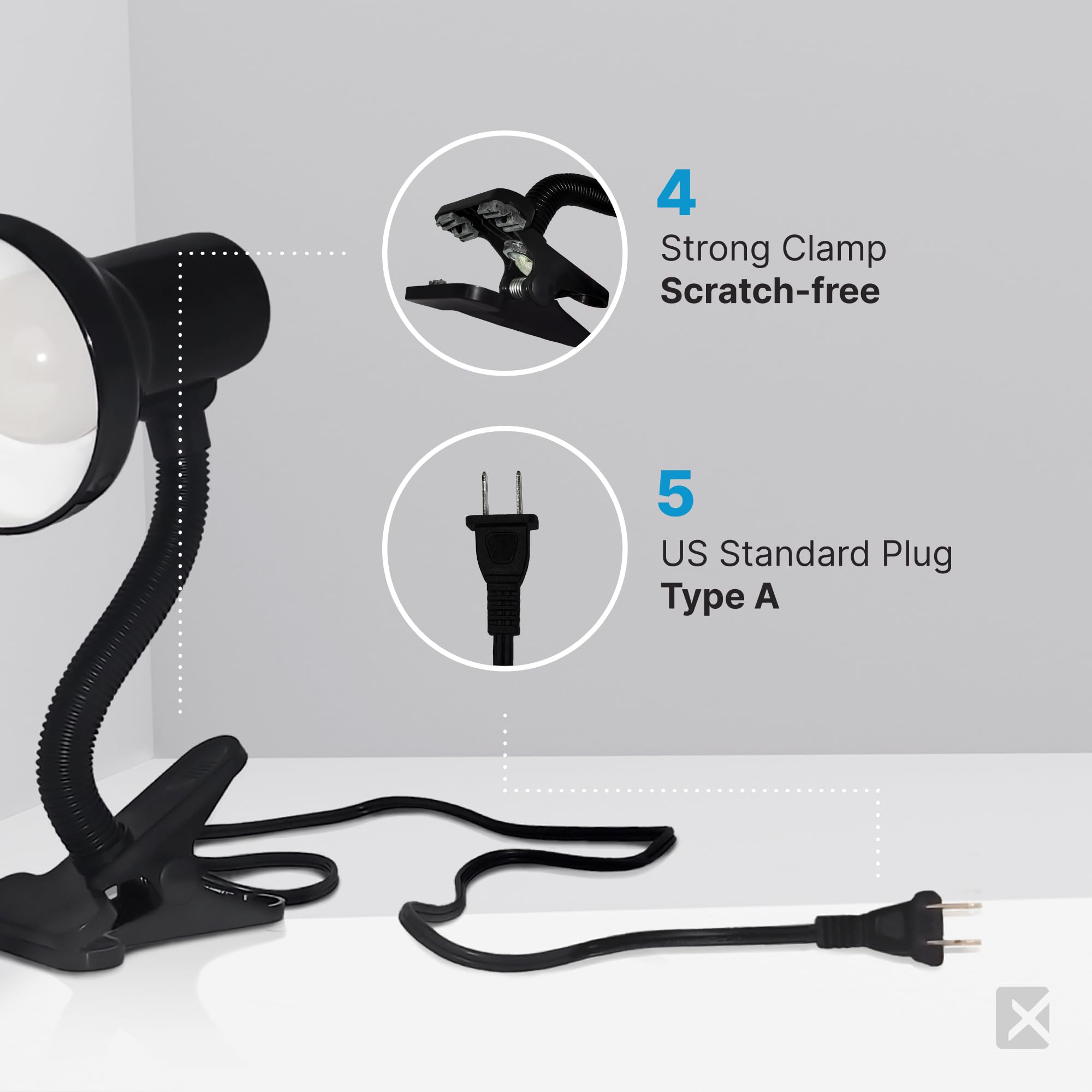 Xtricity LED Desk Lamp, 360° Flexible Gooseneck, 6W A19 Bulb, 10.25” Height, Black Finish