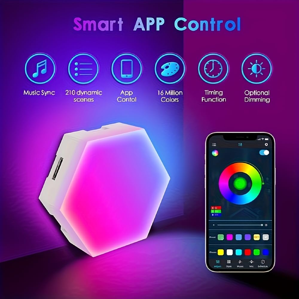 IFTHFOUR 8 Pack Hexagon Light Panels - Smart RGB Hexagon LED Lights Wall Lights with APP & Remote Control Cool Music Sync Gaming
