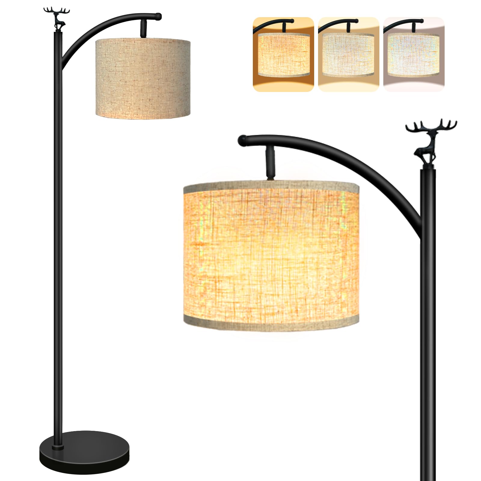 UBBETTER Floor Lamp, Modern Standing Lamp with 3 Color Temperatures, Metal Base, Model FA-001, High Linen Lampshade