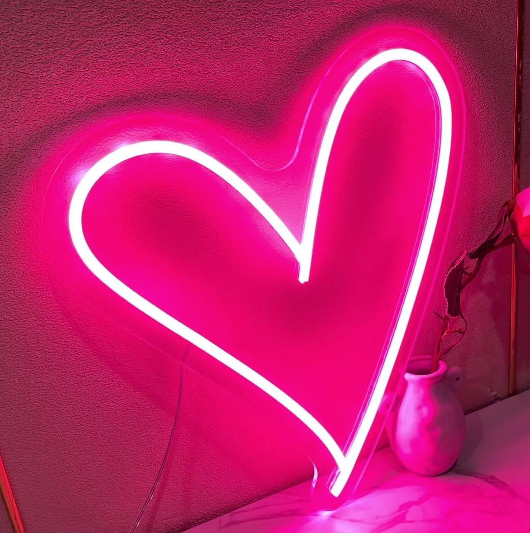 Ulalaza Neon Light Sign LED XOXO Decorative Marquee Sign 27*32CM Acrylic Heart Model NE00010