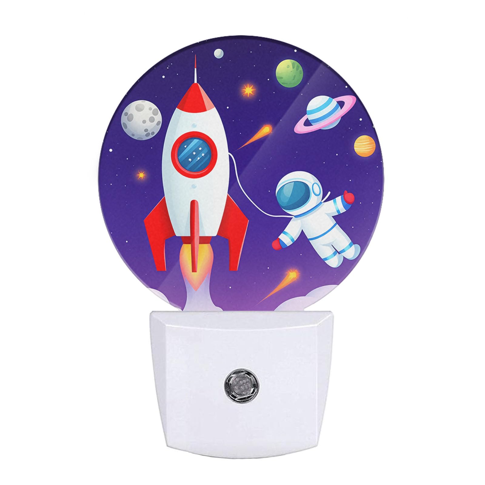 EKOBLA Astronaut and Rocket Night Lights Plug into Wall Outer Space Planets Universe Cartoon LED Dusk to Dawn Plug-in Nightlight