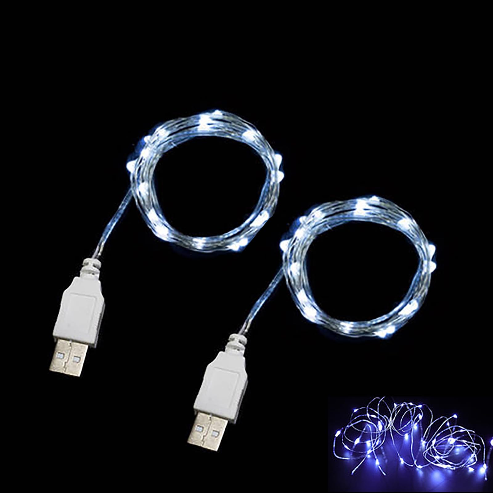 Sokelinn-six 2m 20 LEDs Fairy String Lights, USB Powered String Light for Desk Office Christmas Tree Party Decoration (White, 2)