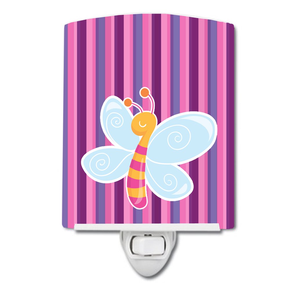 Carolines Treasures BB6916CNL Dragonfly in Pink Stripes Ceramic Night Light Compact, ULCertified, Ideal for Bedroom, Bathroom,