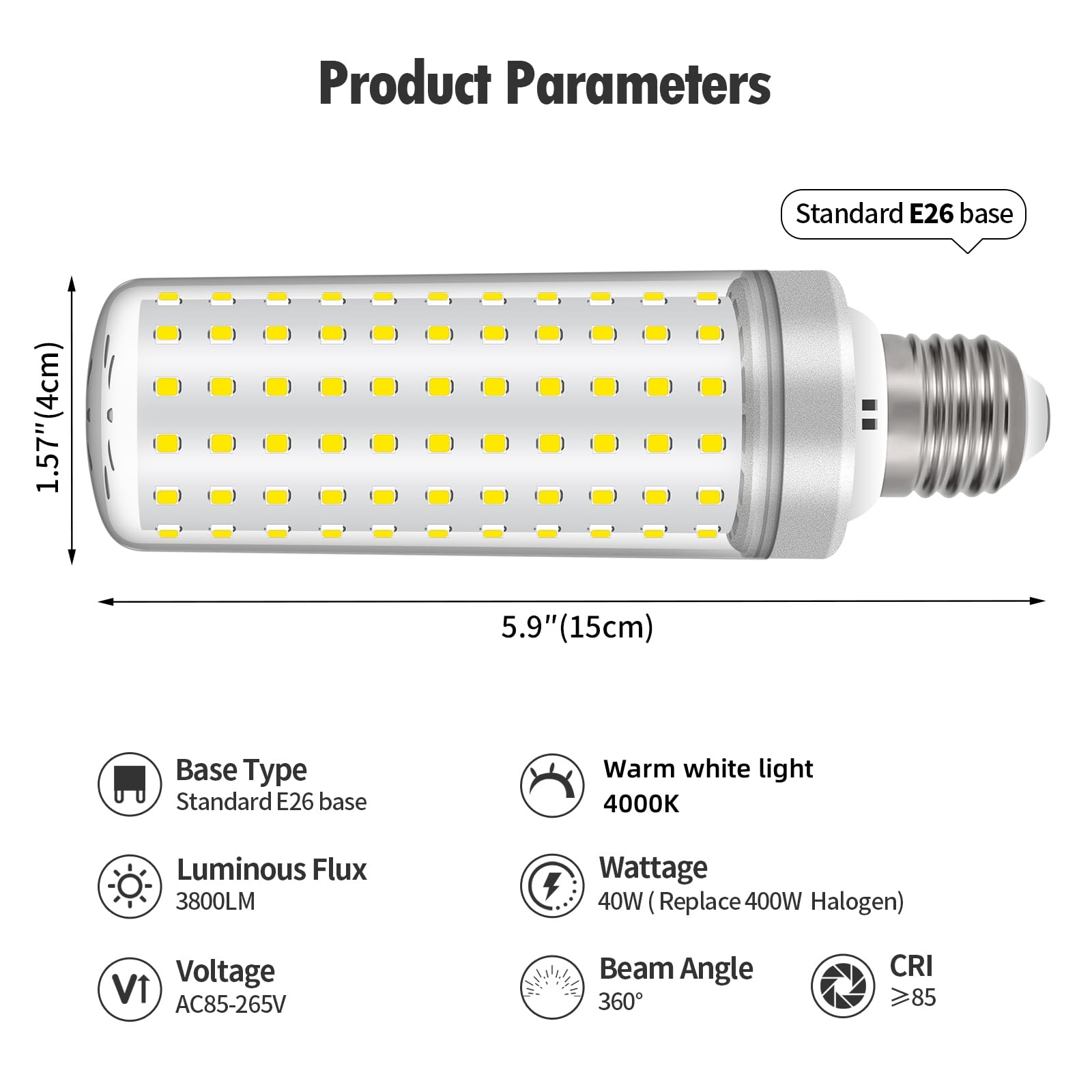 Syited E26 Led Bulbs, 40W Led Light Bulbs Equivalent 400W, 4000K Warm White Light, Not Dimmable,Ac 85-265V, E26 Light Bulbs (4 P