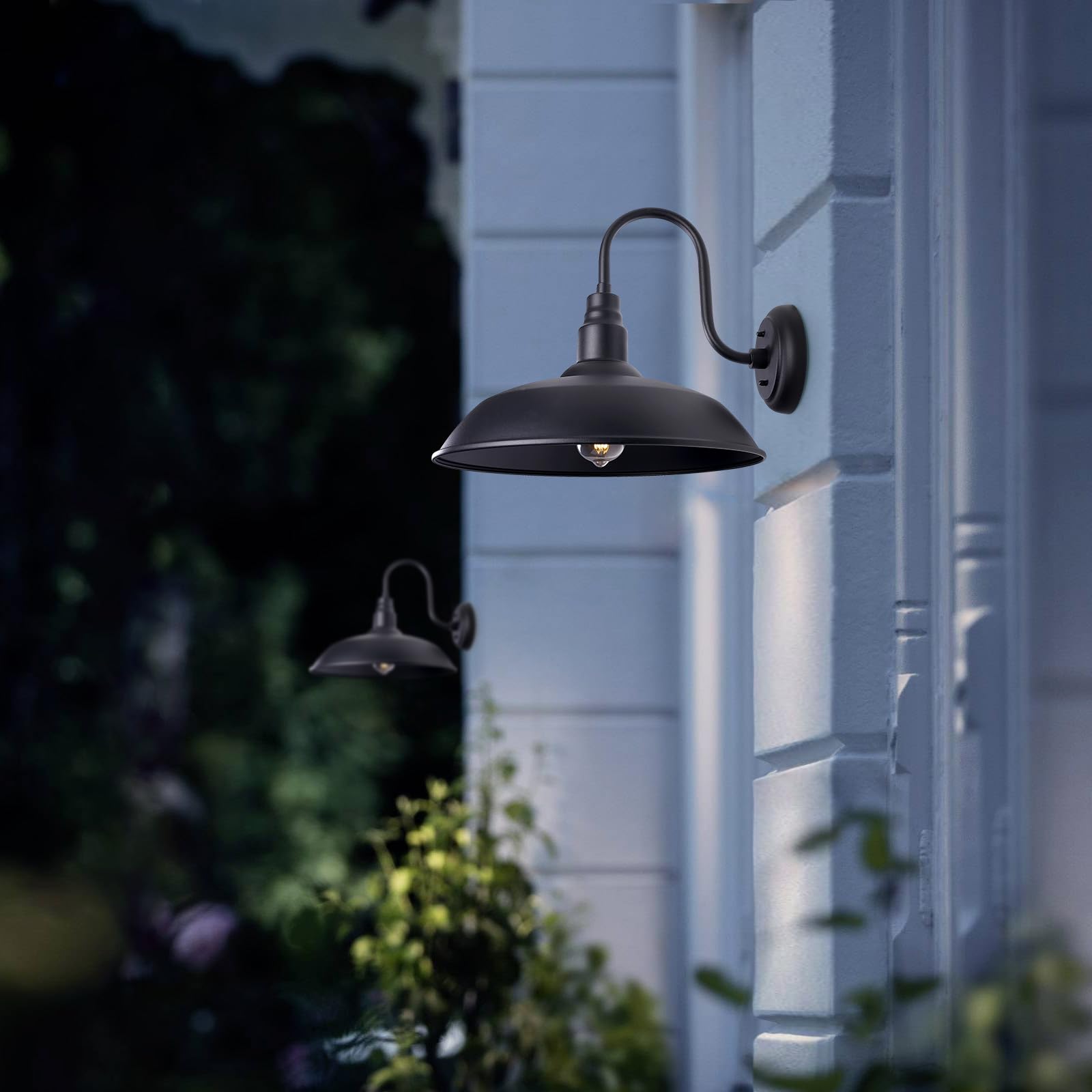 GOALPLUS Gooseneck Light Fixture, 16in Dome, Matte Black, 2 Pack, Metal, Model LM2220-DN-XL-2P, Outdoor Barn Lighting