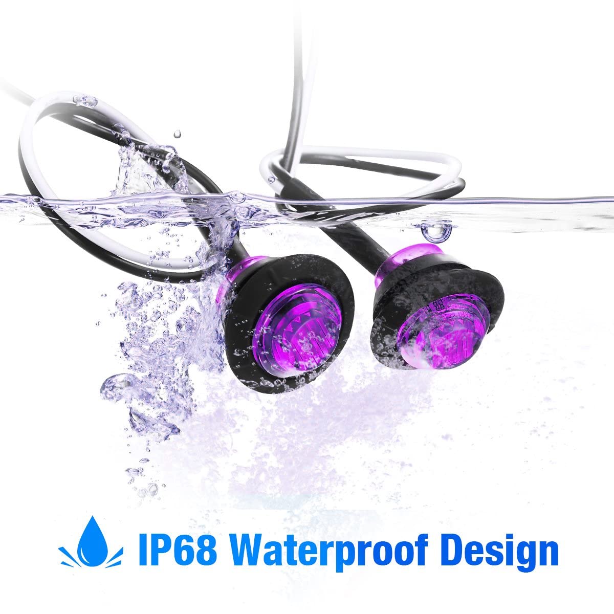 KEING 10 Pack Waterproof Mini Round 3/4 Inch Purple LED Marker Lights for Trailer, Truck, RV, 12V, 5-Year Warranty