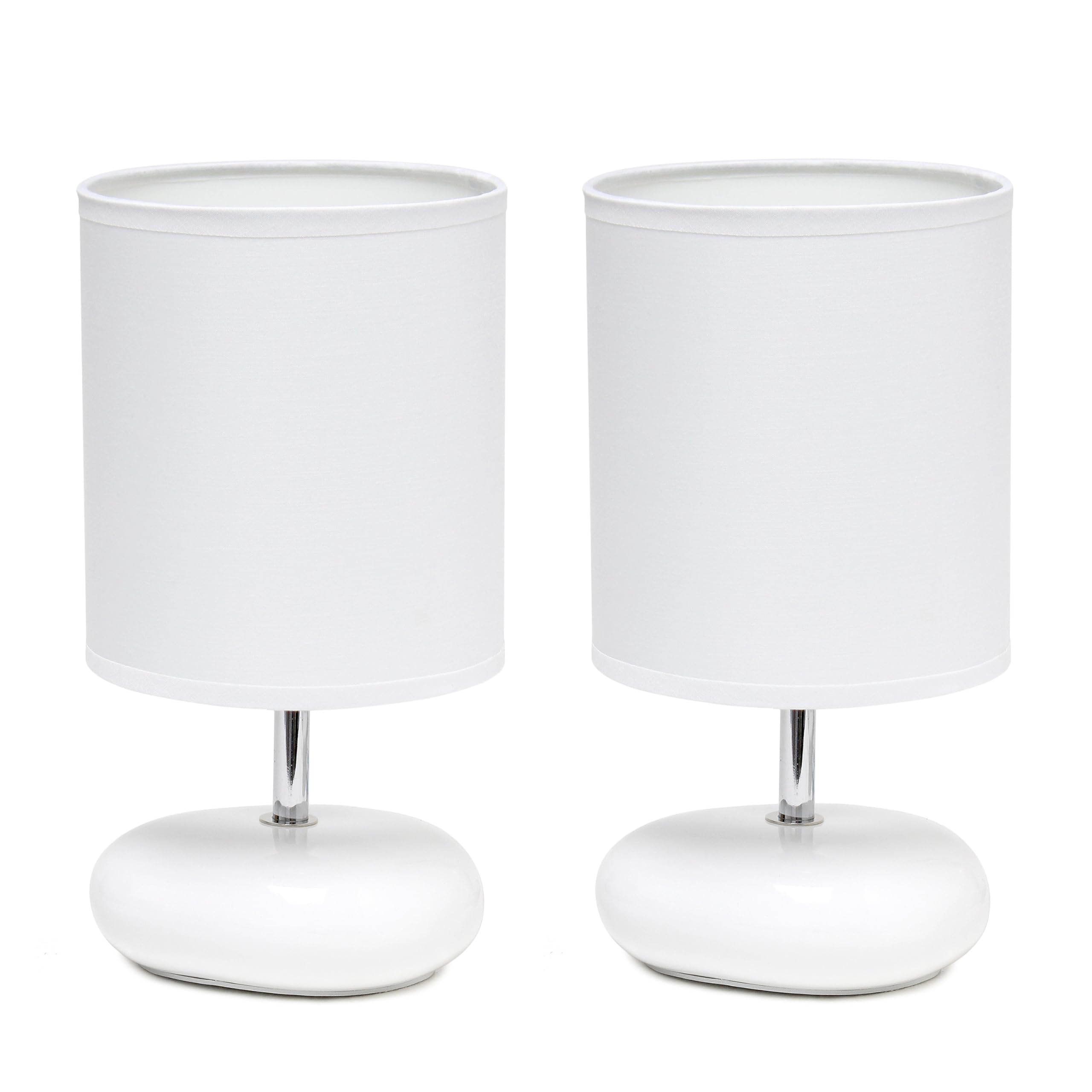 Simple Designs LT1153-WHT-2PK Petite Circle Stone Table Lamp 2 Pack Set for Bedroom, Kids Room, Office, Living Room, Nursery, Reading Nook, White