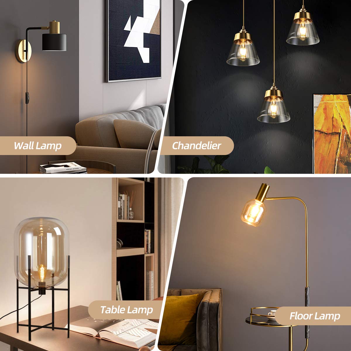 Hession 6-Pack Edison Light Bulbs, 60W Vintage Edison Bulb, Squirrel Cage Filament Edison Bulbs, E26 Base - Amber Glass Warm Whi