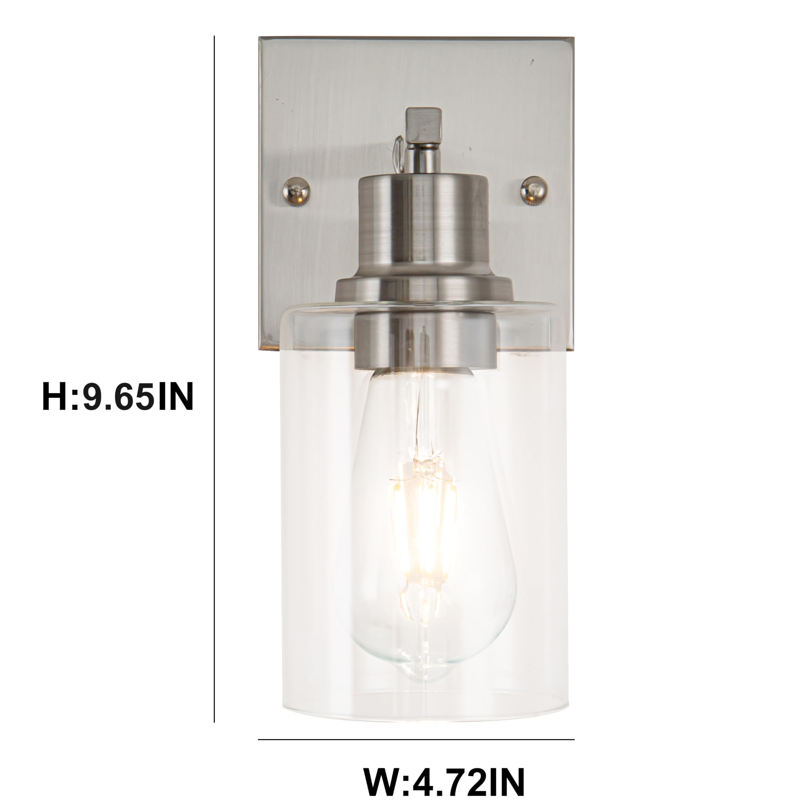 Emong Brushed Nickel Bathroom Light Fixtures, 1-Light Vanity Lights With Clear Glass Shade, Wall Sconces For Hallway, Farmhouse,