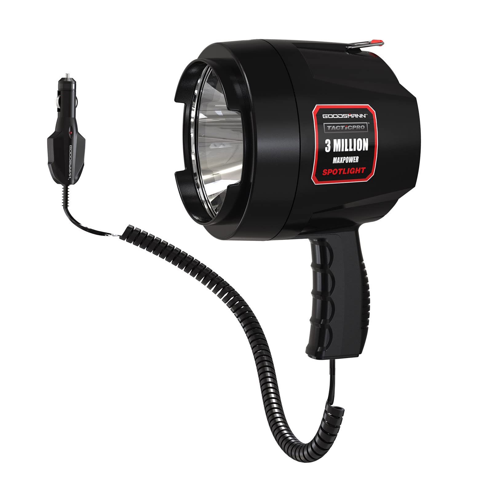 GOODSMANN Spotlight Halogen 1200 Lumen 12V DC Handheld Light, Model 9924-0011-15, Black & Red