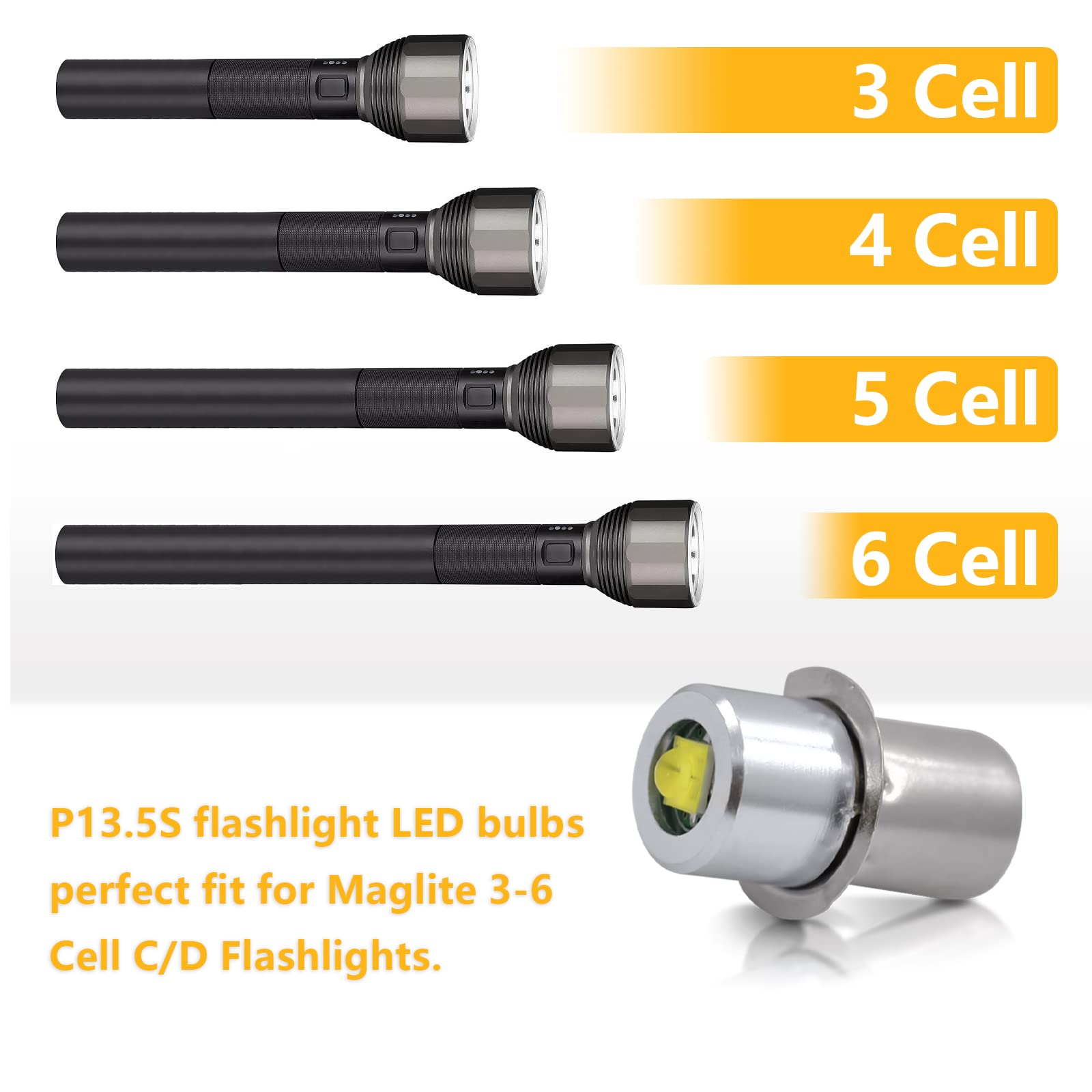 Swess Light Led Conversion Kit For Maglite Led Conversion Kit, 3W Dc 4-24V Led Flashlight Bulbs For Maglite 3-16 Cell C/D Flashlights Torch (2 Pack)