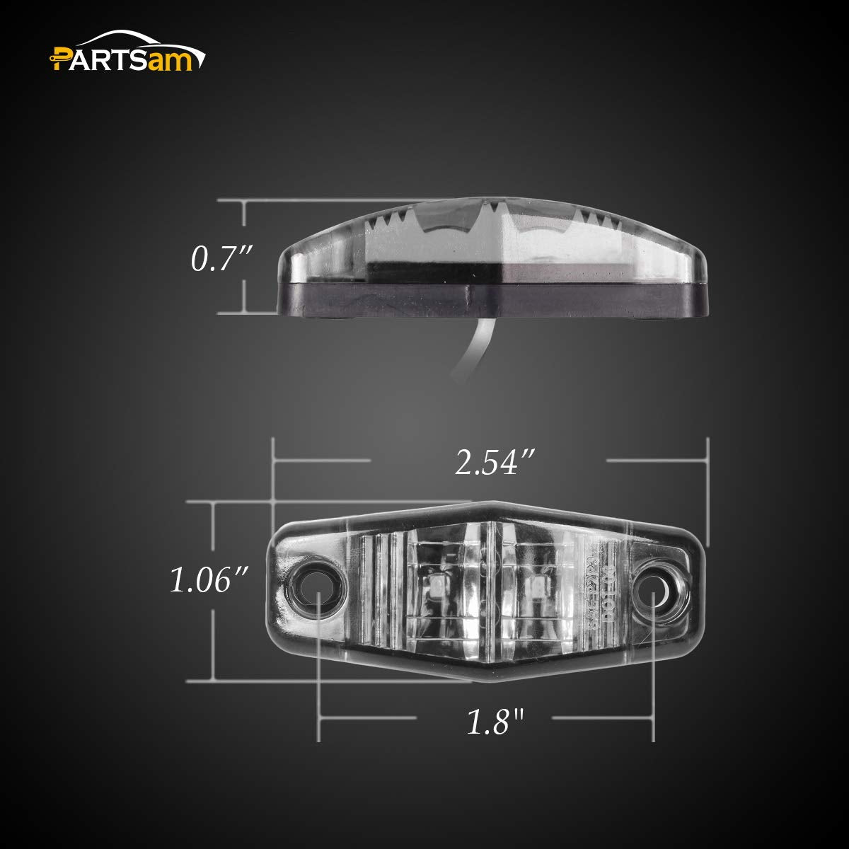 Partsam 2 LED Side Fender Marker Light, 8pcs, 2.5in Oval, Clear Lens, 4 Red + 4 Amber, Model Partham-124553