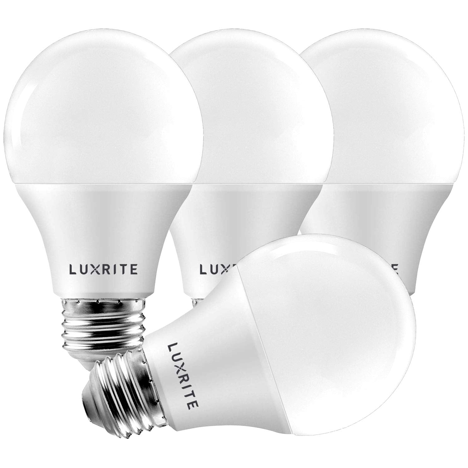 LUXRITE A19 LED Light Bulb 60W Equivalent 4000K Cool White Dimmable 9W E26 Base Energy Star 4 Pack