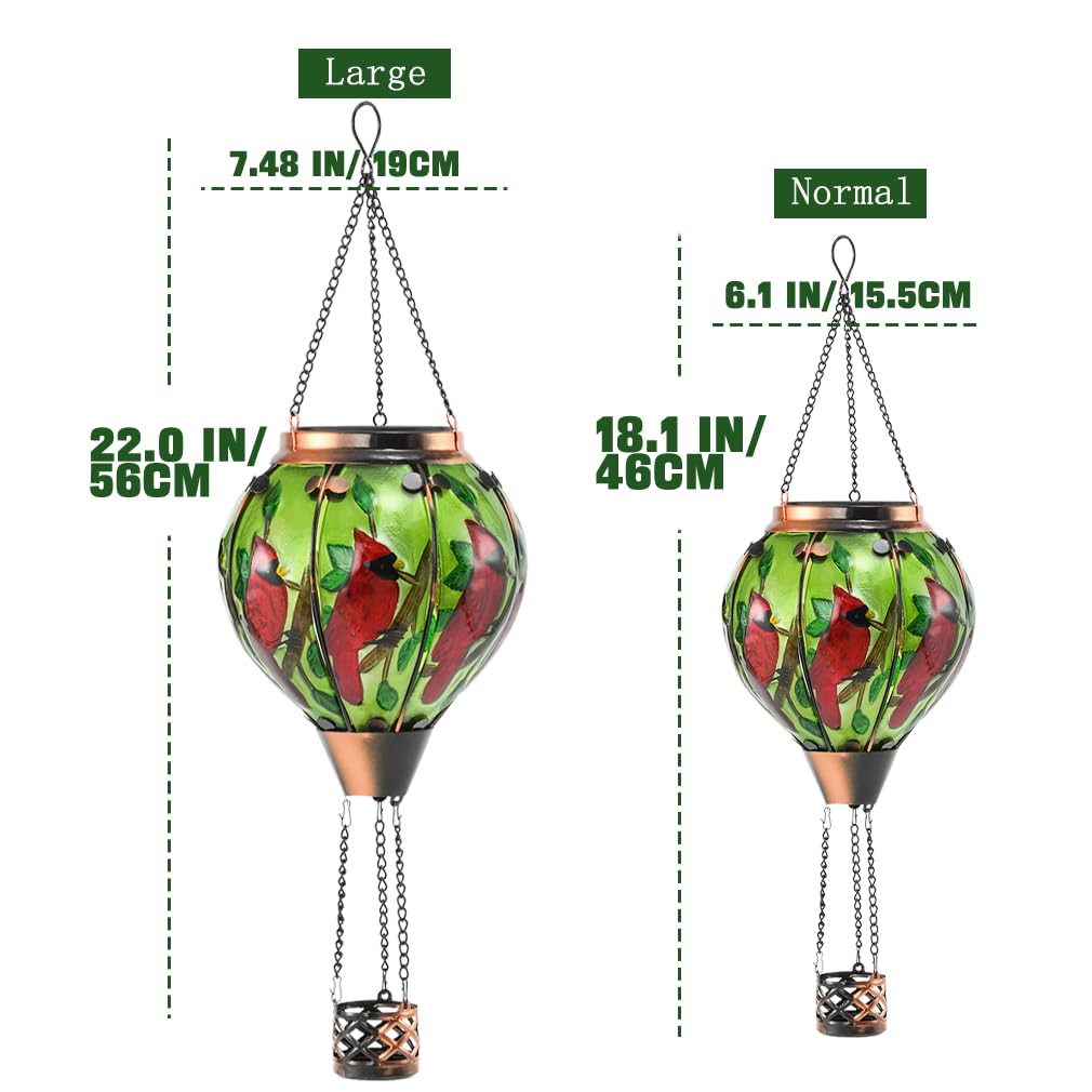Bathtoo Hot Air Balloon Solar Lantern - Large Cardinal Glass, Waterproof IP65, Simulated Flickering Flame for Patio & Porch Decor