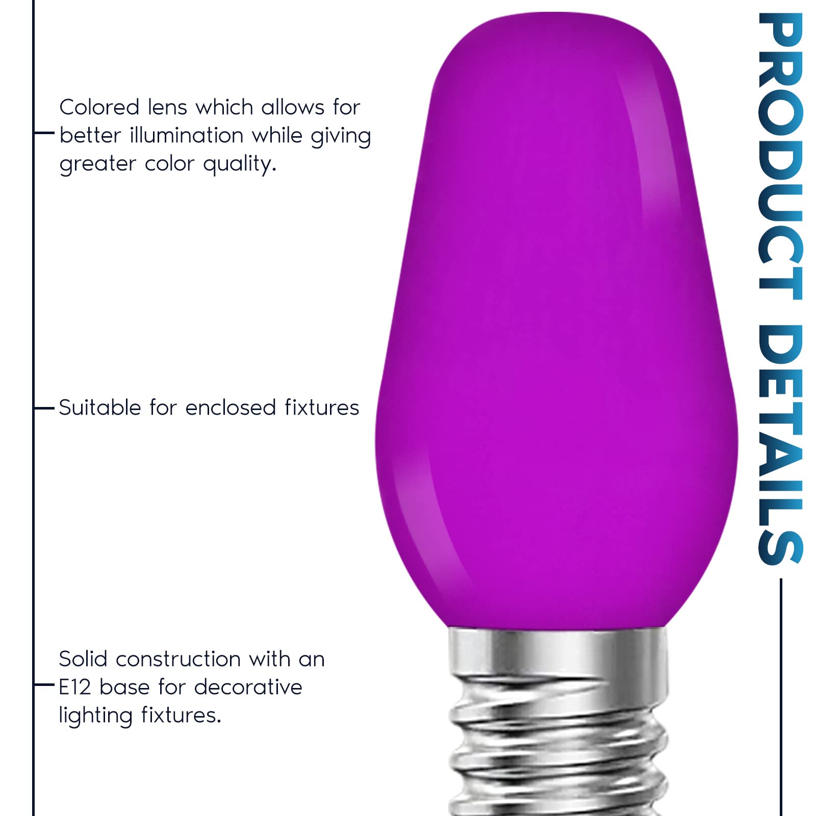 LUXRITE C7 LED Purple Light Bulbs, Shatterproof, E12 Base, 12 Count, Indoor/Outdoor, Model LR21751