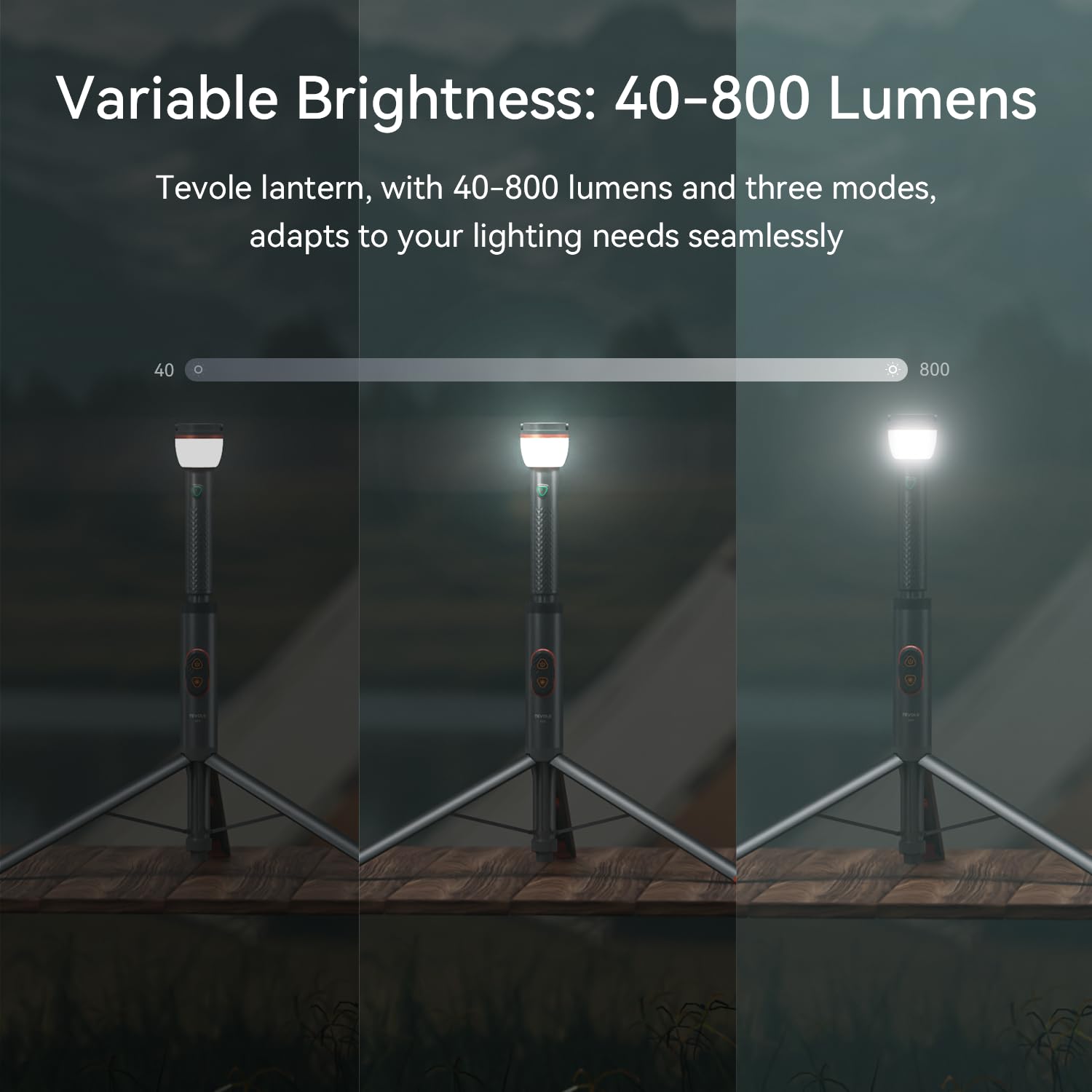 TEVOLE Camping Light - 800 Lumens, IP65 Waterproof, USB Rechargeable, Adjustable Height, Gray, Model CC1