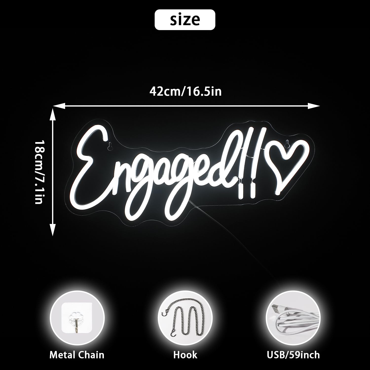 NOSUN Neon Sign for Wall Decor, Dimmable LED Light, 16.5x7.1in, Engaged, Acrylic