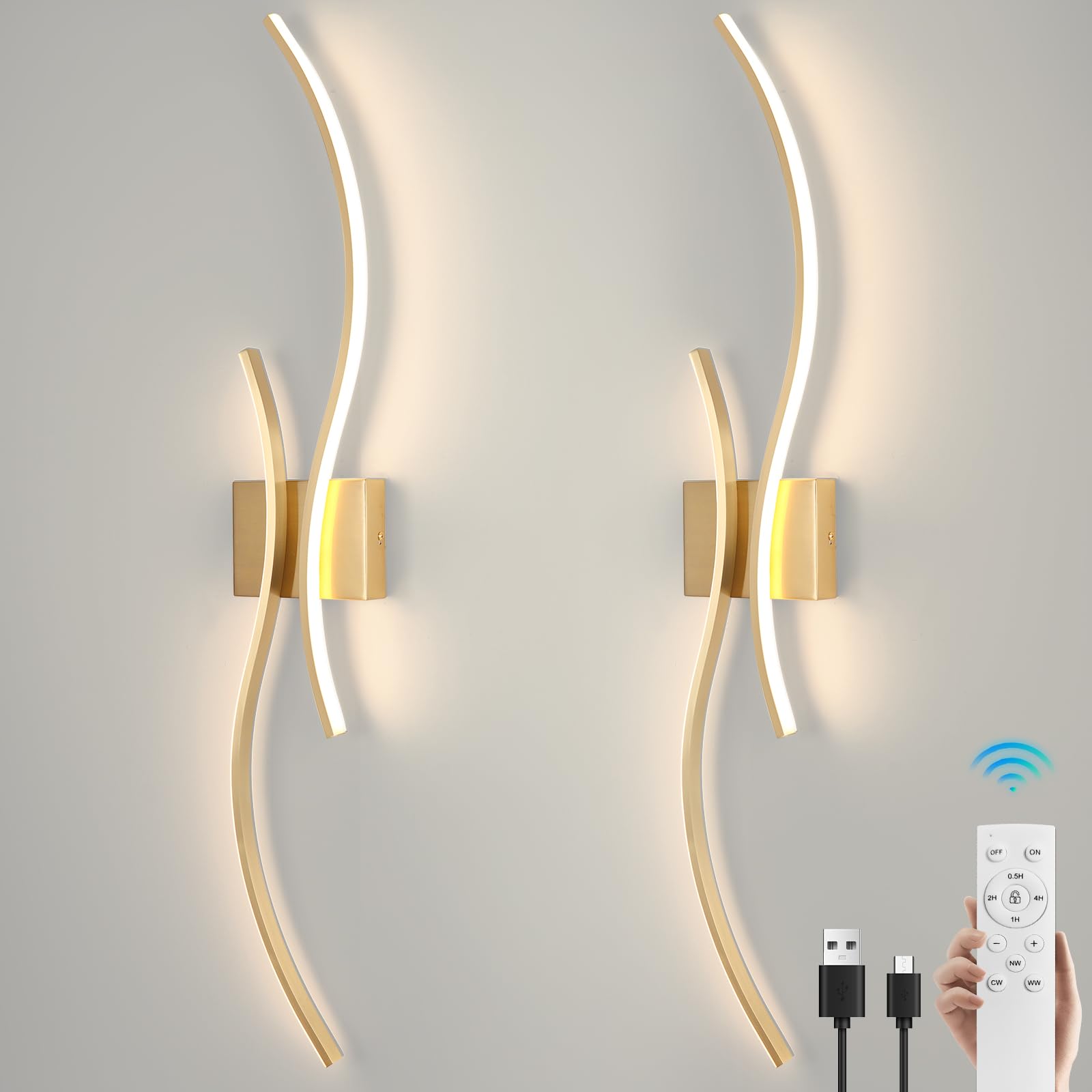 Caneoe Battery Operated Wall Sconces With Remote Control,Rechargeable Dimmable Touch Wall Sconces Set Of Two,3000K-6500K Led Wir