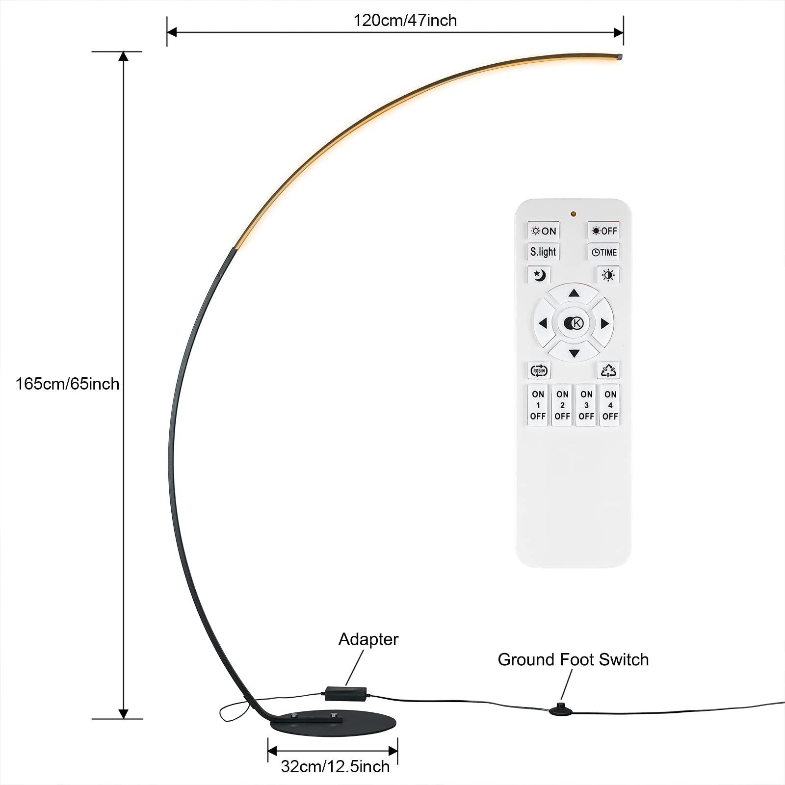 NUÜR Arc Floor Lamp - 67" Tall Black LED with Remote, 3 Color Temperatures, Stepless Dimming for Living Room, Bedroom, Office