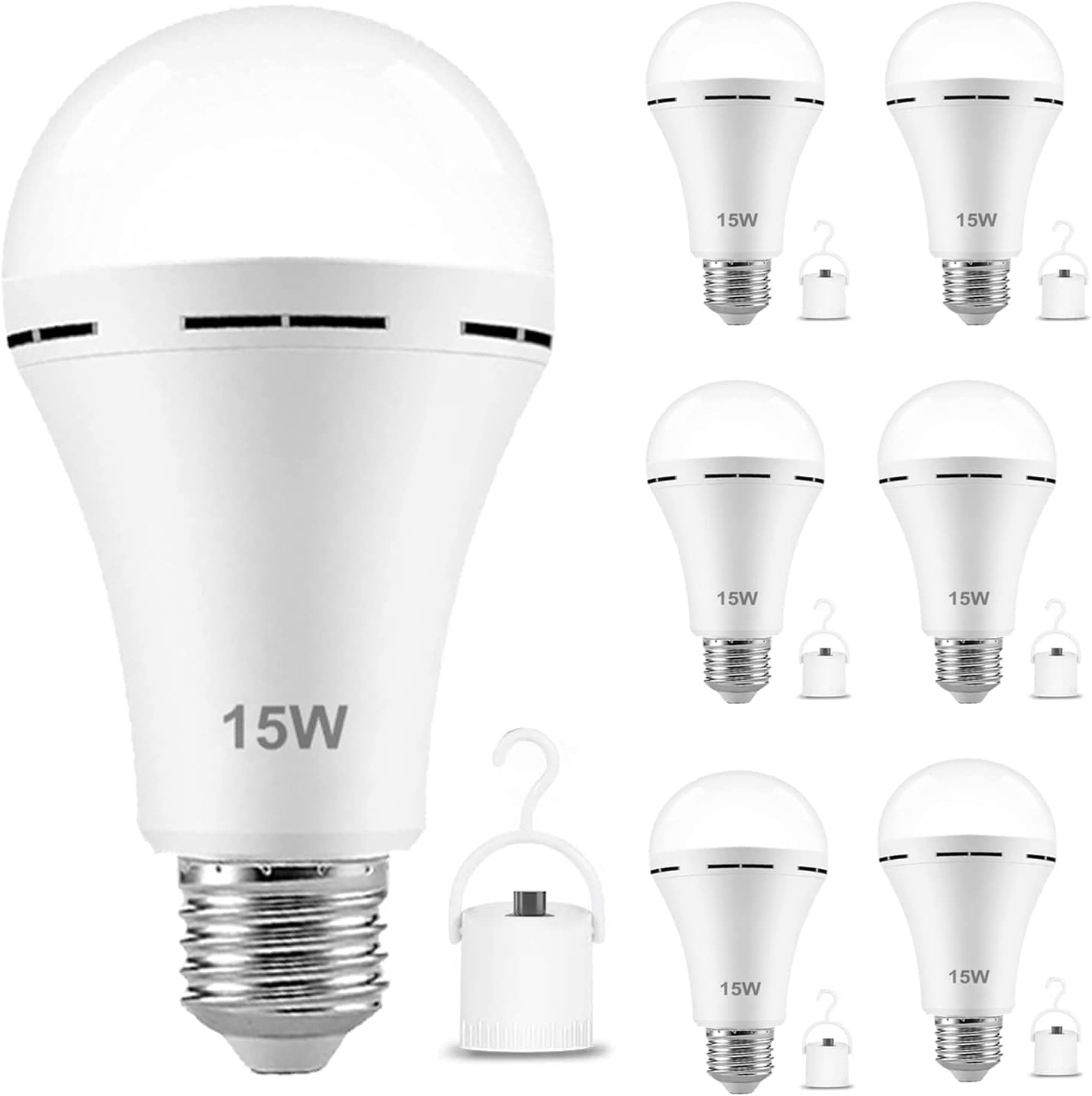Garageangle 6Pack Rechargeable Emergency 15W Led Light Bulb,Battery Led Bulbs Light 150W Equivalent For Power Outage Camping Out