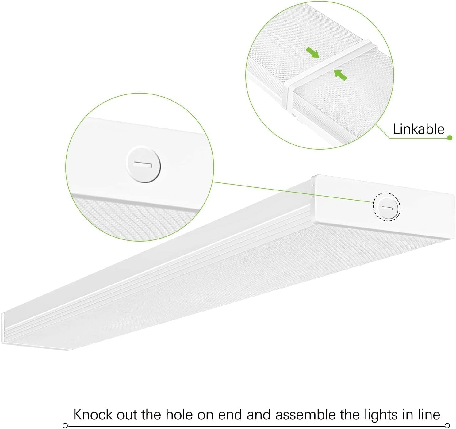 Hykolity 4 Pack 4Ft Led Wraparound Light 40W 4 Foot Shop Lights For Garage, [2-Lamp 32W Fluorescent Equiv.] 4400Lm 4000K Wrap Li