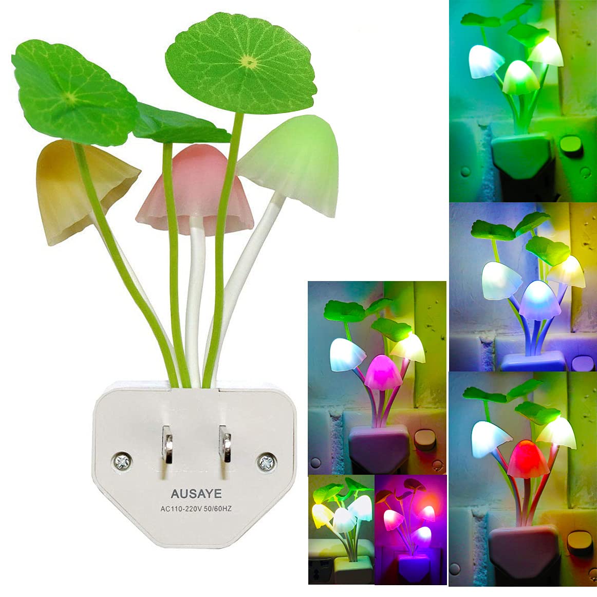 Color Change Led Night Light w/Smart Sensor, Plug-in Night Lights for Kids Adults Cute Mushroom Night Light Lamp Bedroom Home De