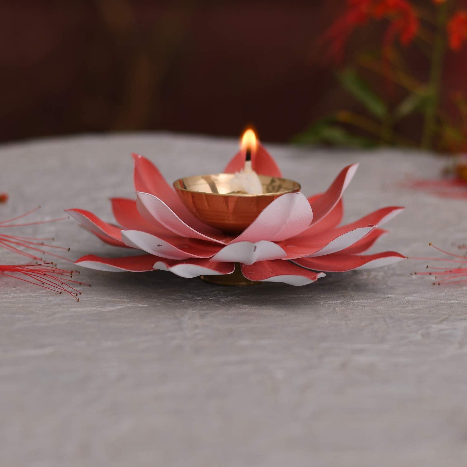 Collectible India Lotus Diya Pooja Oil Lamp - Diwali Home Decoration Items,Large Metal Handpainted Deepak -Home Temple Puja Arti