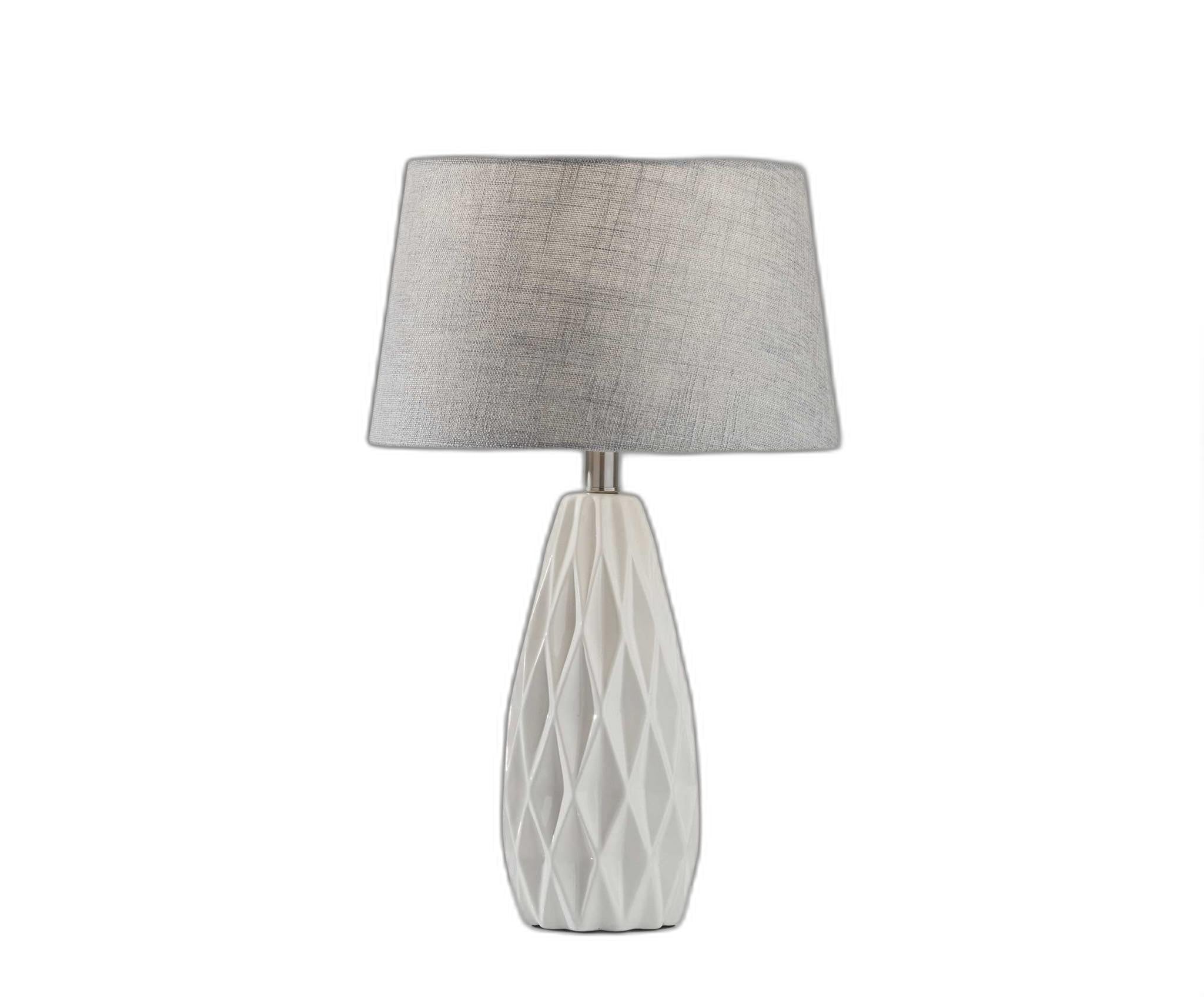 HomeRoots Table Lamp Set of 2, White Ceramic Geometric Base Design