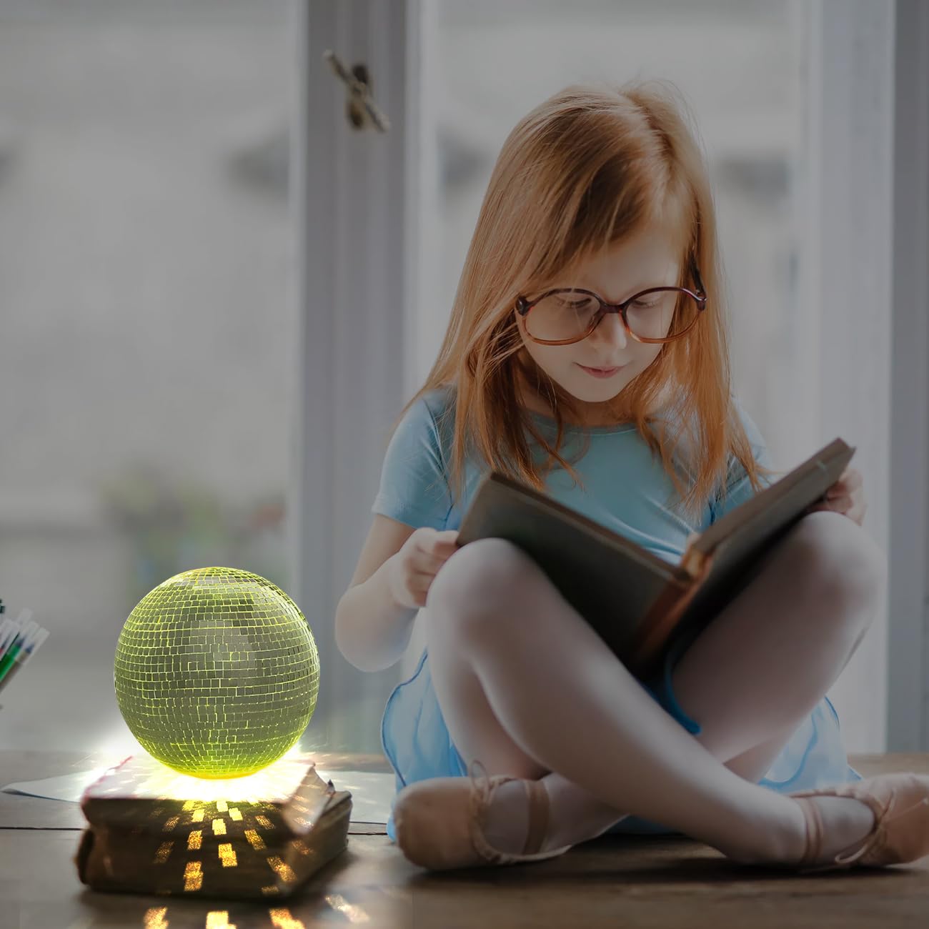 IJG Silver Disco Ball with RGB Lights, 6 Inch Plastic Mirror Ball, Home Art Decoration, Bar Ornament