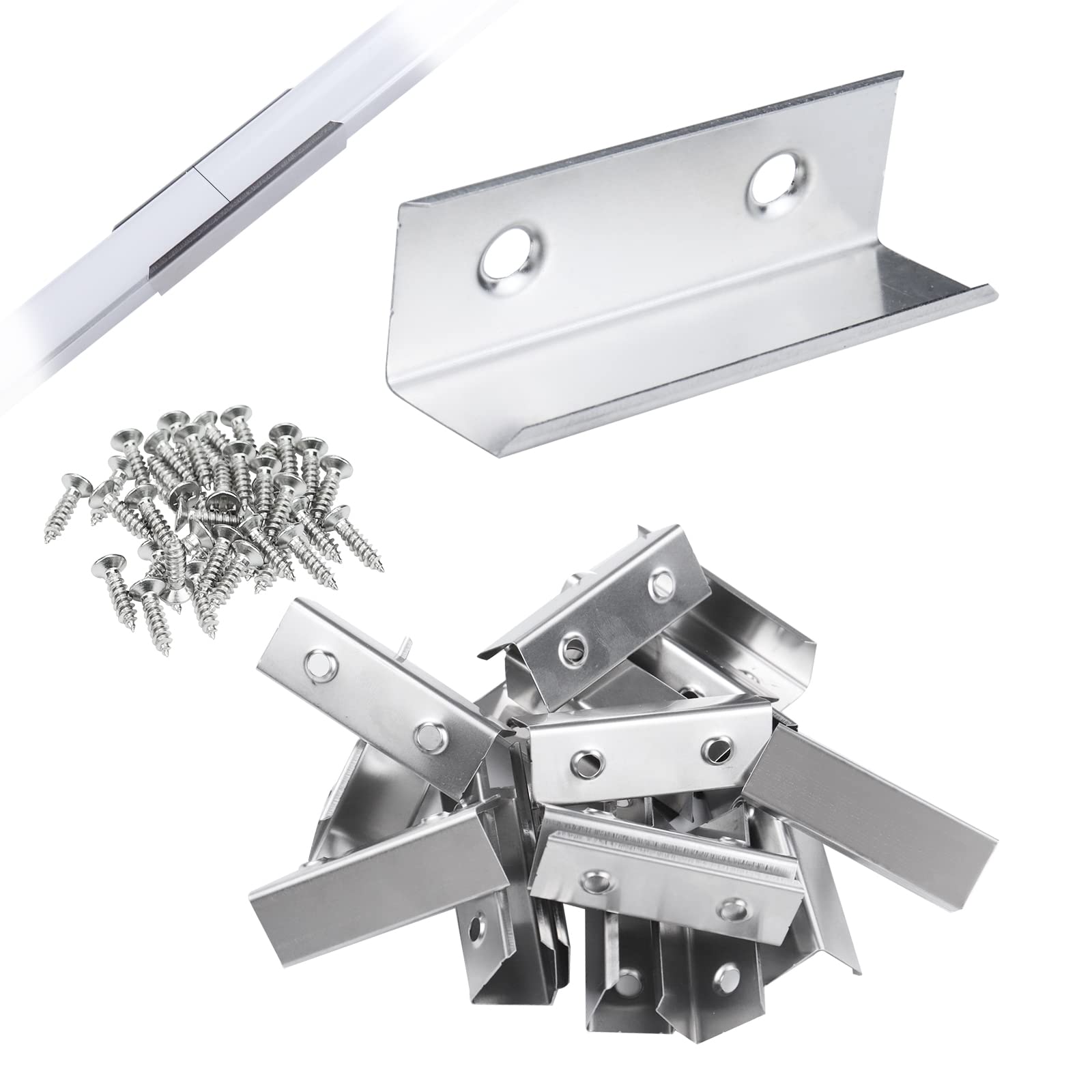 Muzata Extension Connectors for V-Shape LED Channel, Stainless Steel, Silver, Model LCB2, 20-Pack