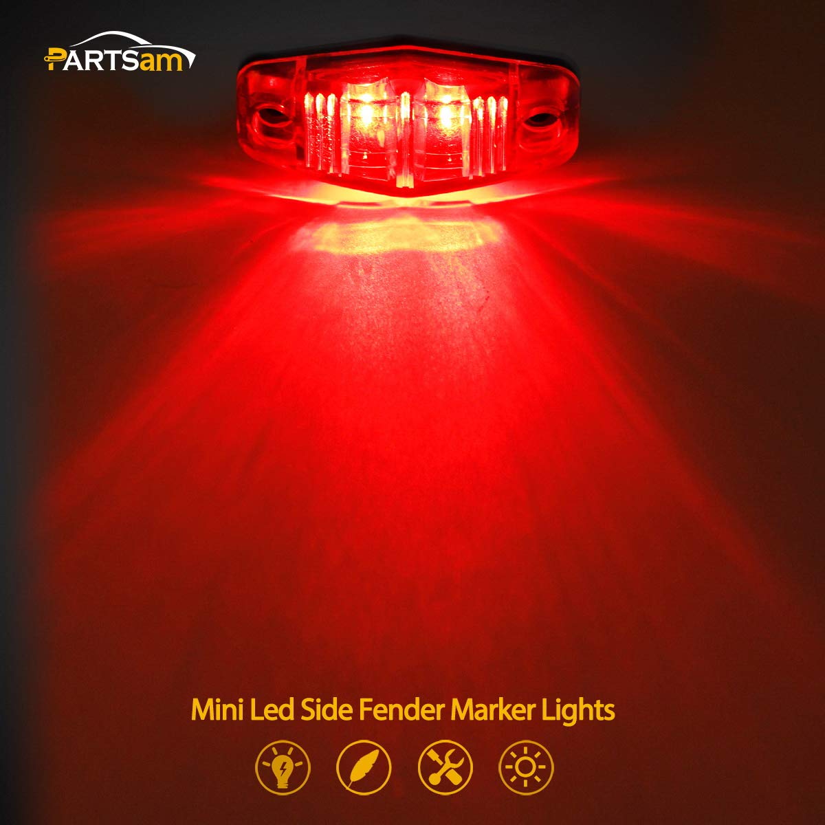 Partsam 2 LED Side Fender Marker Light, 8pcs, 2.5in Oval, Clear Lens, 4 Red + 4 Amber, Model Partham-124553