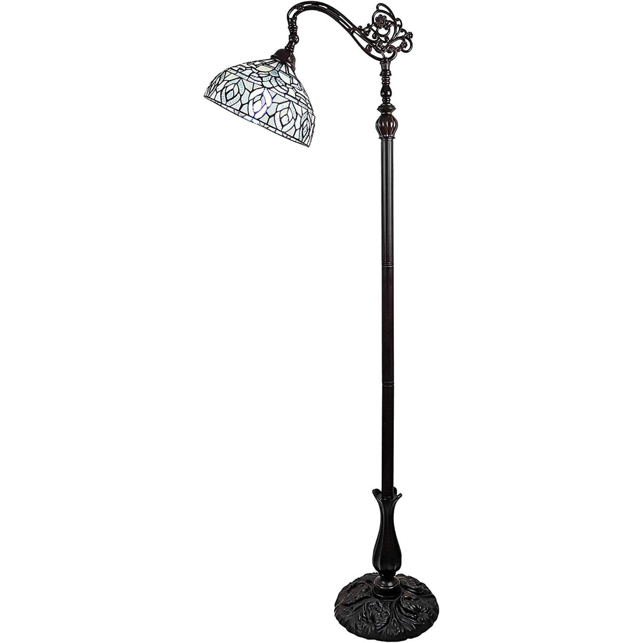 HomeRoots Traditional Floor Lamp with White Peacock Feather Shade, 72 x 12 x 12 in., Brown, Metal Construction