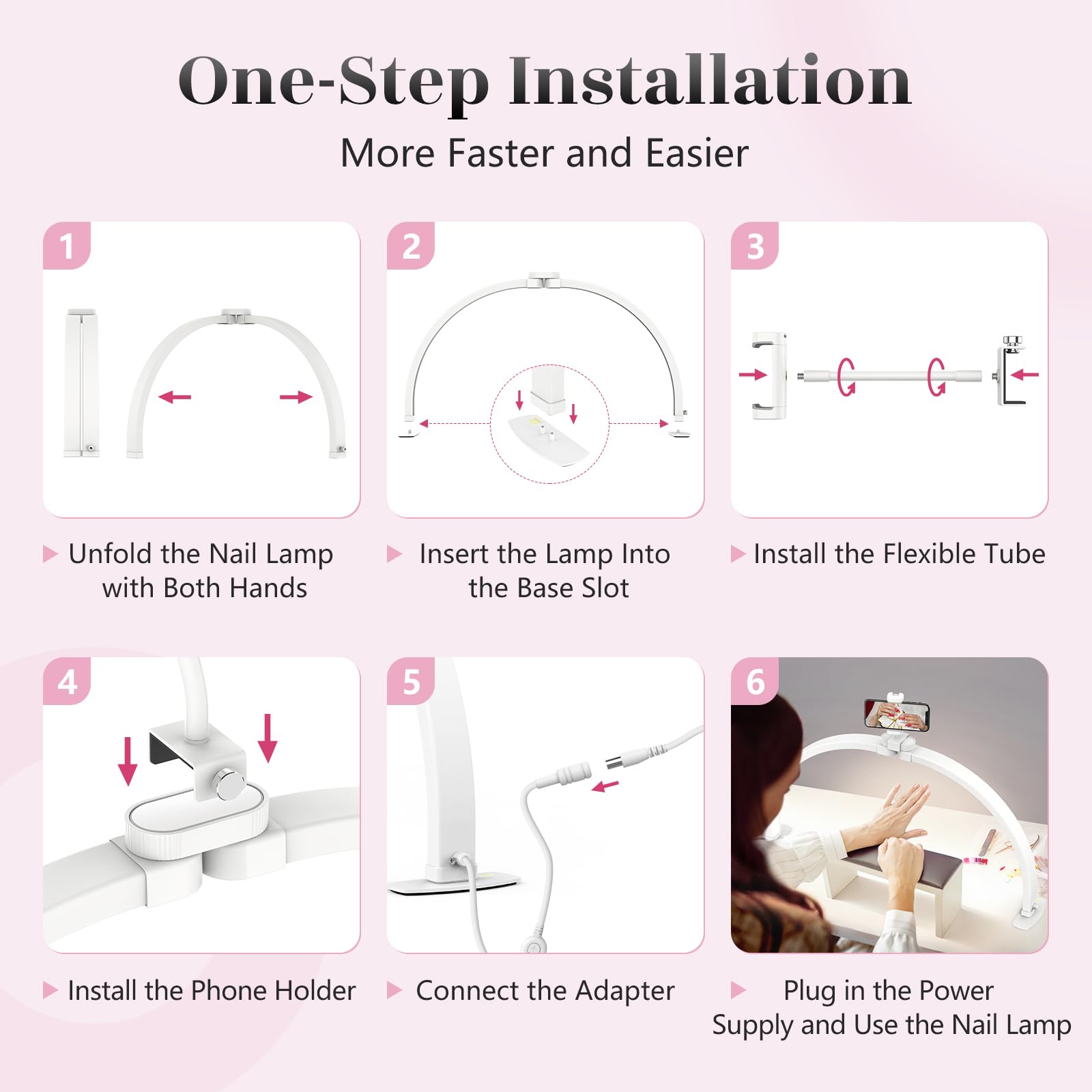 Yokilly Half Moon Desk Lamp - 29" Foldable Light with Phone Holder, 3 Color Modes, 10 Brightness Levels, Large, White