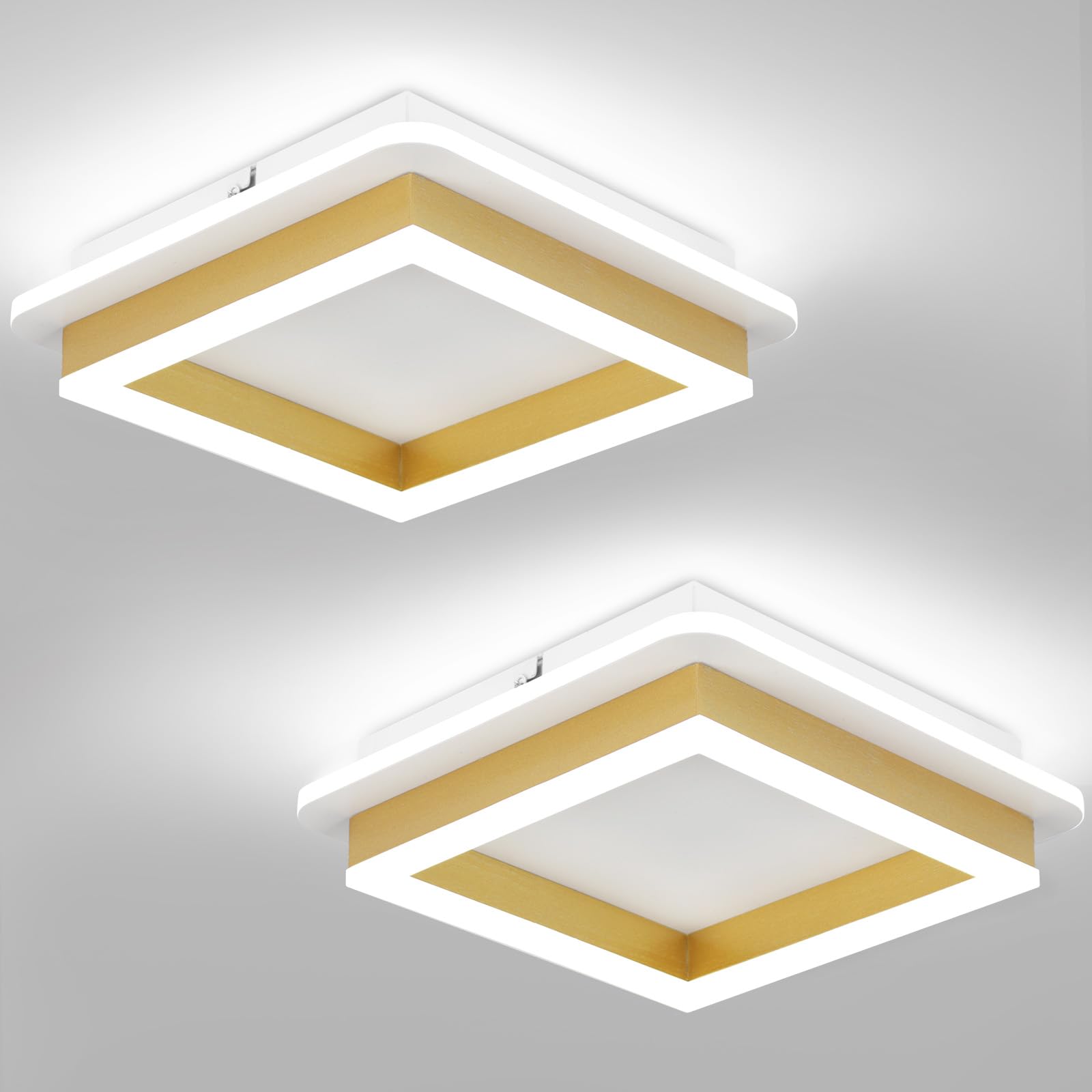 CANEOE LED Ceiling Light Fixture, 6000K Modern Flush Mount, 2 Packs, Gold, Aluminum, Model GD-2CFXBK-C-US-2P