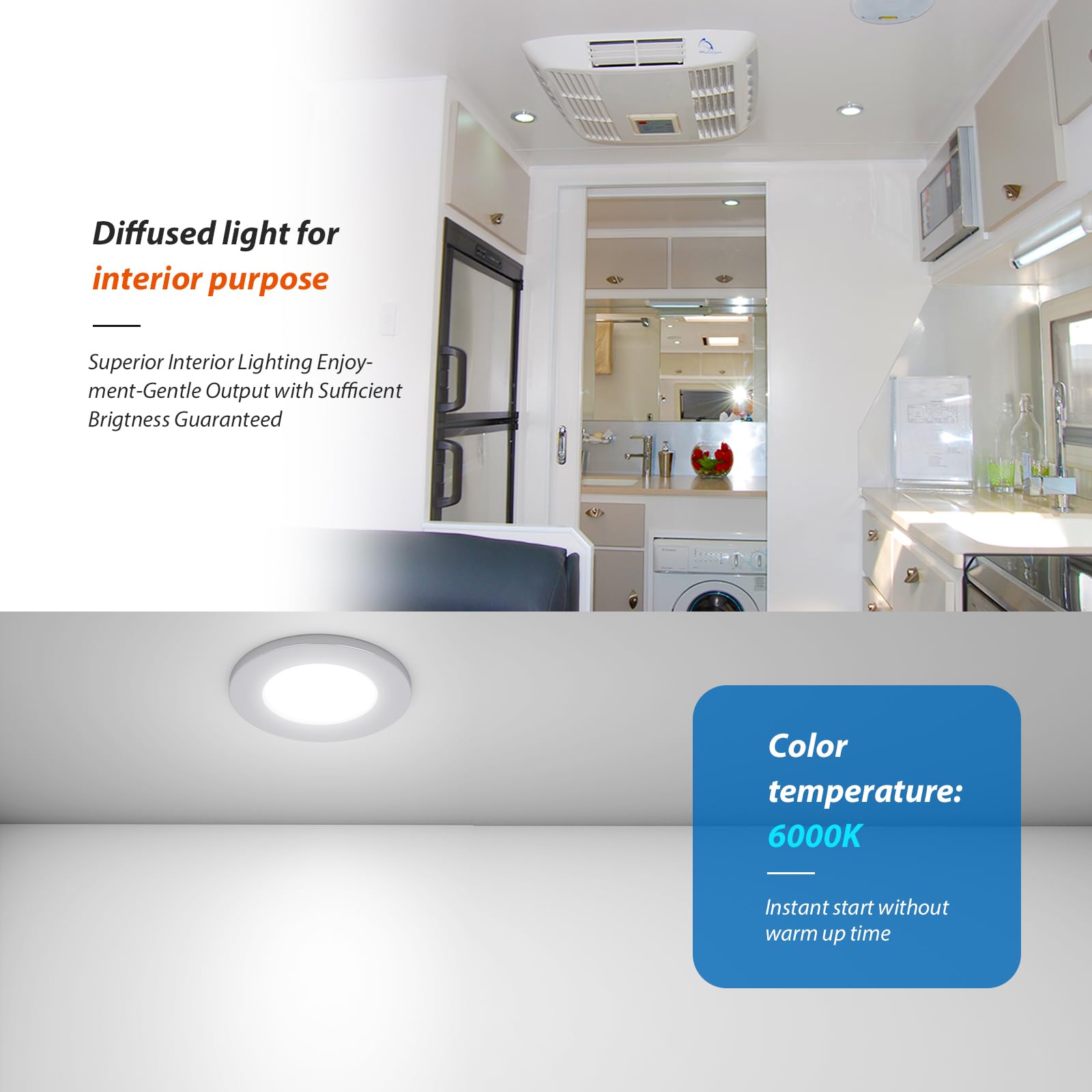 Dream Lighting 12V LED Recessed Puck Light Fixtures, 3W, 200 Lumens, Cool White, 2.7 inch, Pack of 6