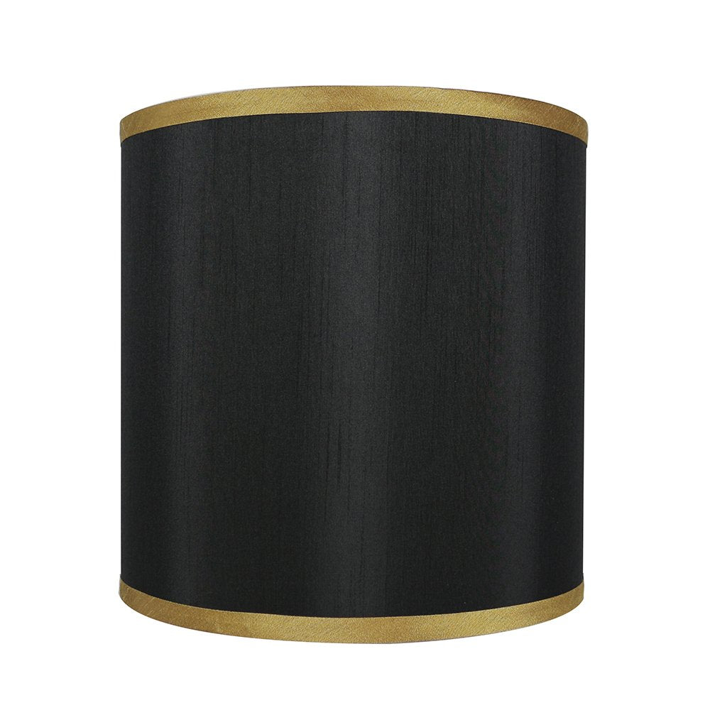 Urbanest Black with Gold Trim Faux Silk Classic Drum Lampshade, 10-inch by 10-inch by 10-inch