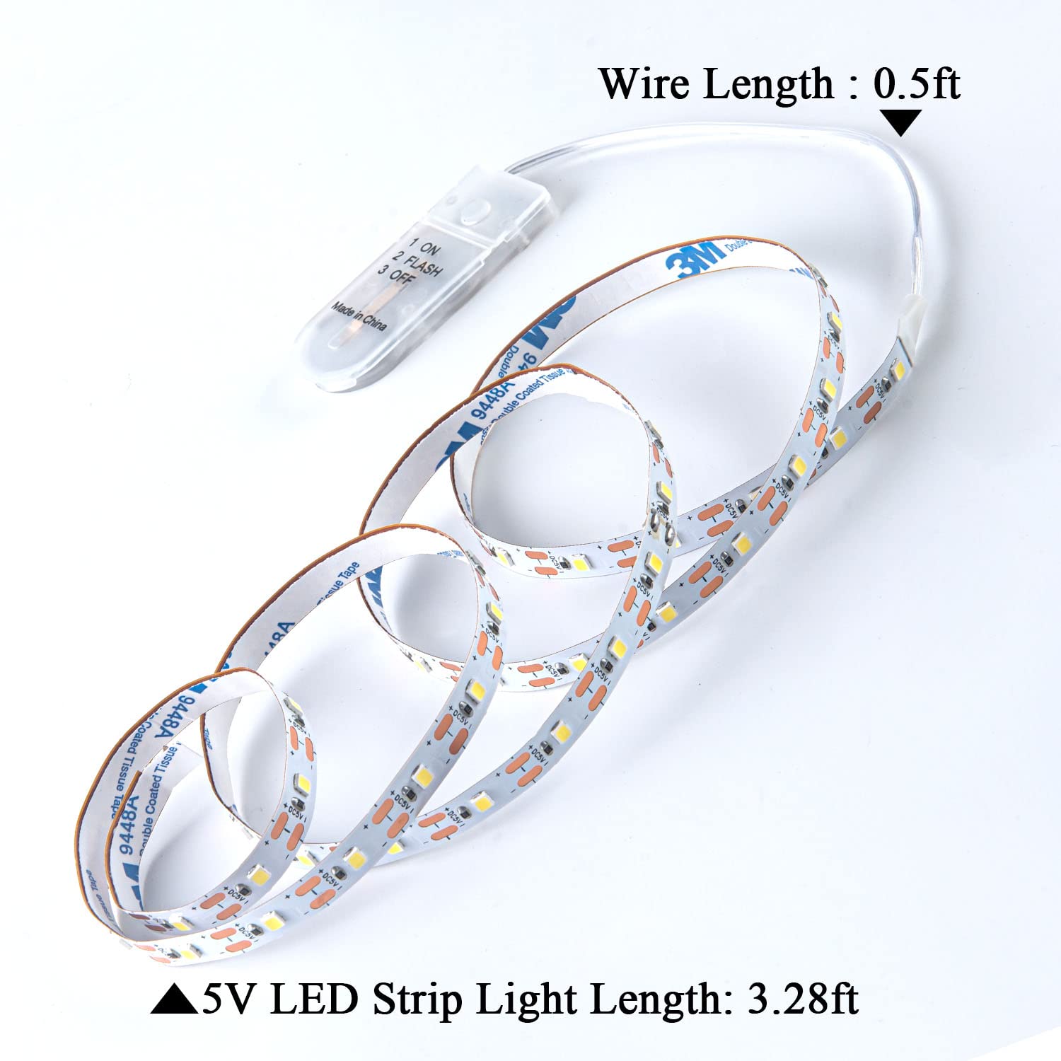 JUNWEN Short LED Strip Lights, Battery Powered, Warm White, 3.28ft, 2 Pack, Flexible Fairy Lights for DIY and Party Decorations