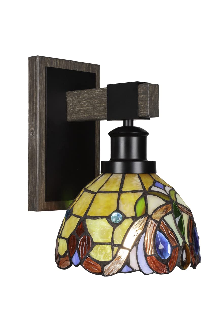 Tacoma - 1 Light Wall Sconce-10 Inches Tall And 7 Inches Wide-Black/Painted Wood Finish-Lynx Art Glass Color