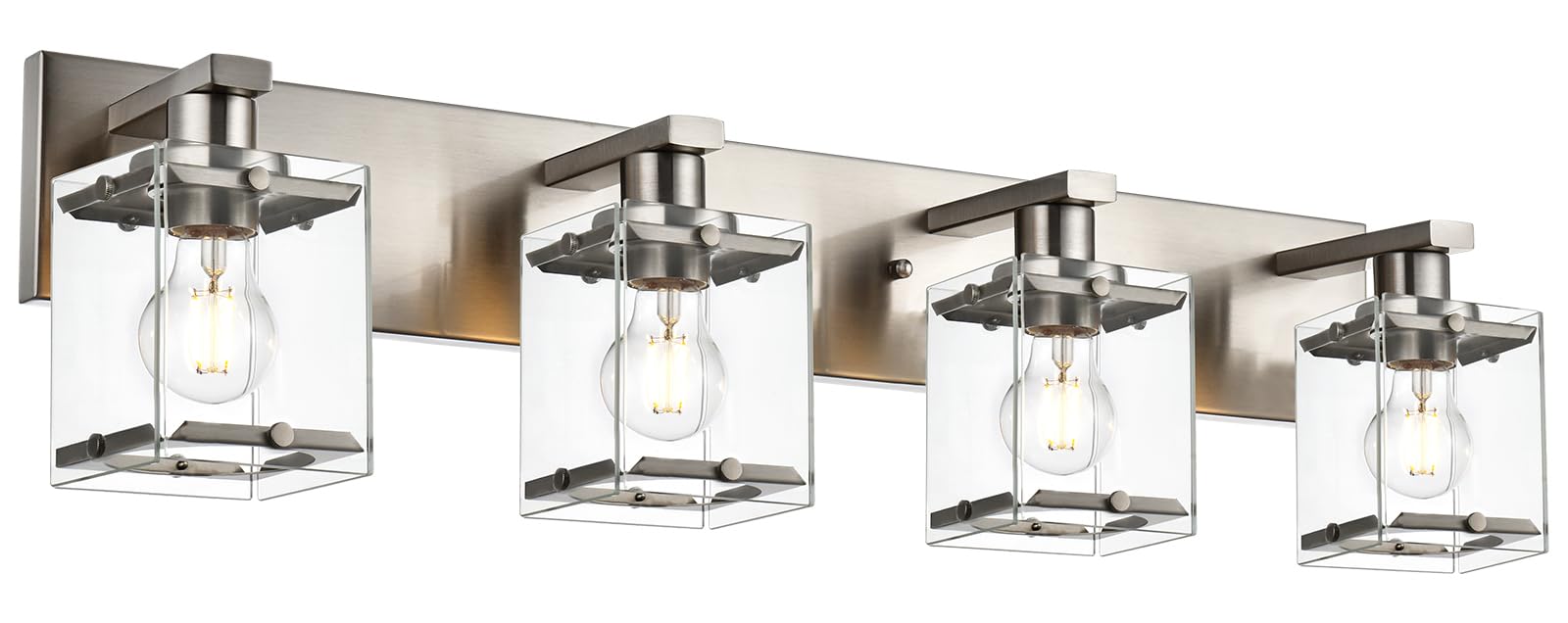 WINSHEN 4-Lights Bathroom Vanity Light Fixtures in Brushed Nickel  E26 Socket Wall Sconce Lighting Fixtures with Clear Glass Shades for Over Mirror Bedroom Living Room Cabinet
