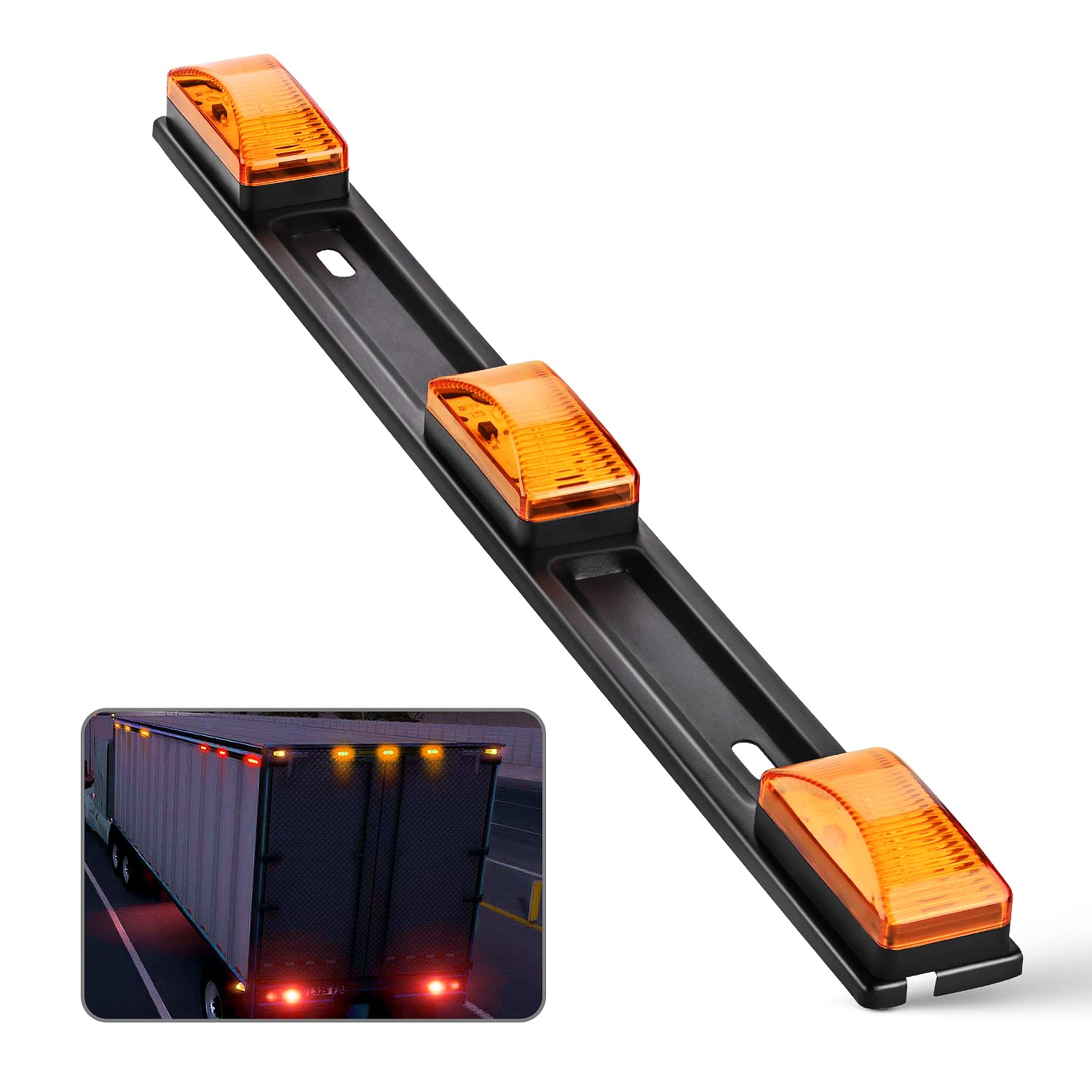 Nilight 9 Led Marker Tail Trailer Light Bar 14.2Inch 1Pc Amber Clearance Identification Running Id Rear Stainless Steel Bracket 
