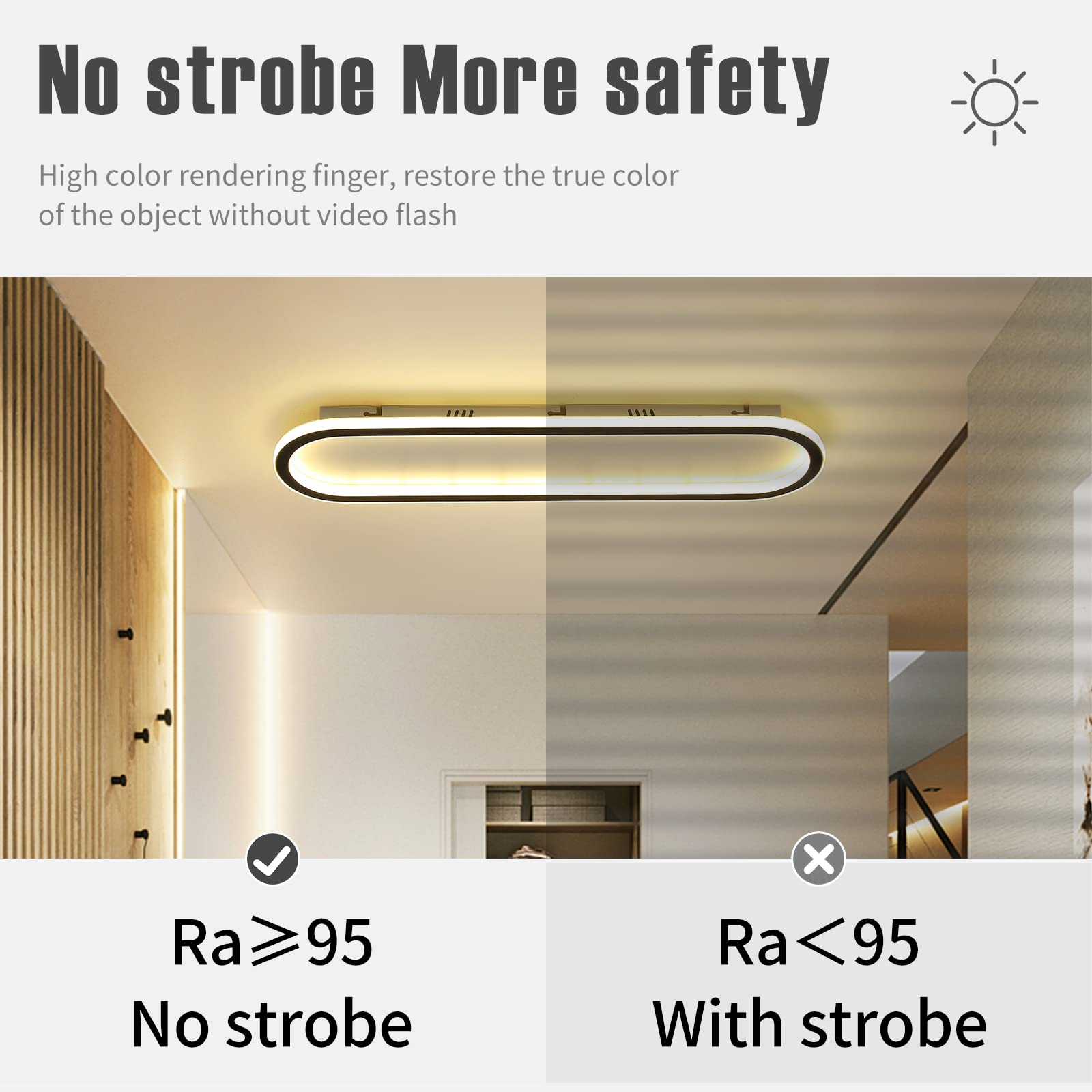 Matven Flush Mount Ceiling Light, Dimmable LED Fixture, 49IN, Acrylic, Black, for Bedroom/Balcony/Dressing Room