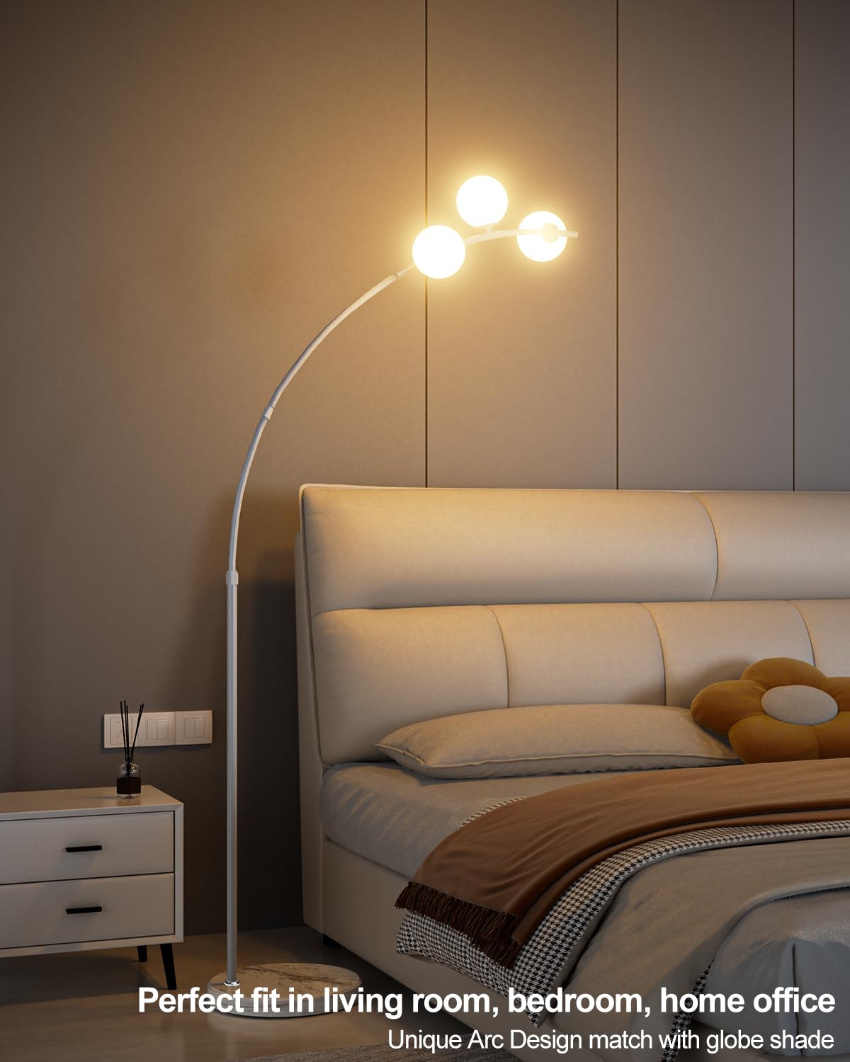 Lightdot 3 Globe Arc Floor Lamp, Metal, Shatterproof Shade, White, Model LFLL-81